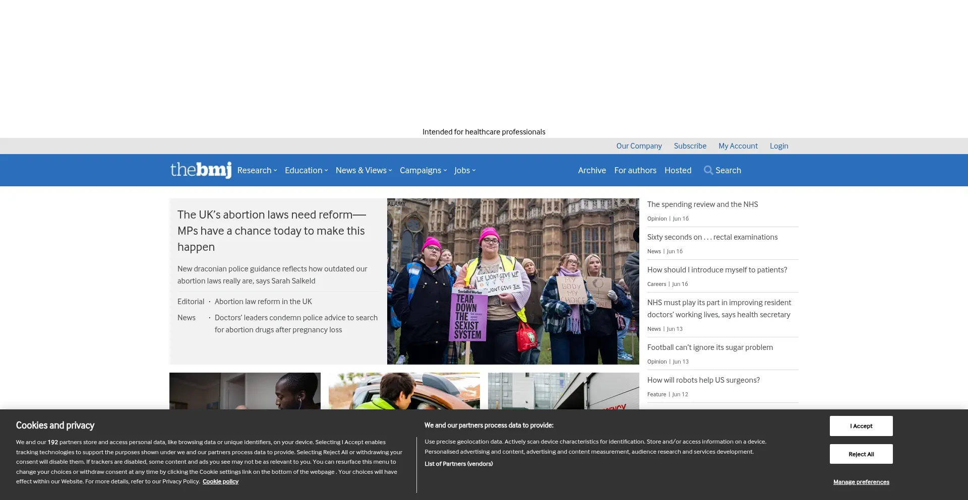 Website screenshot of Bmj.com