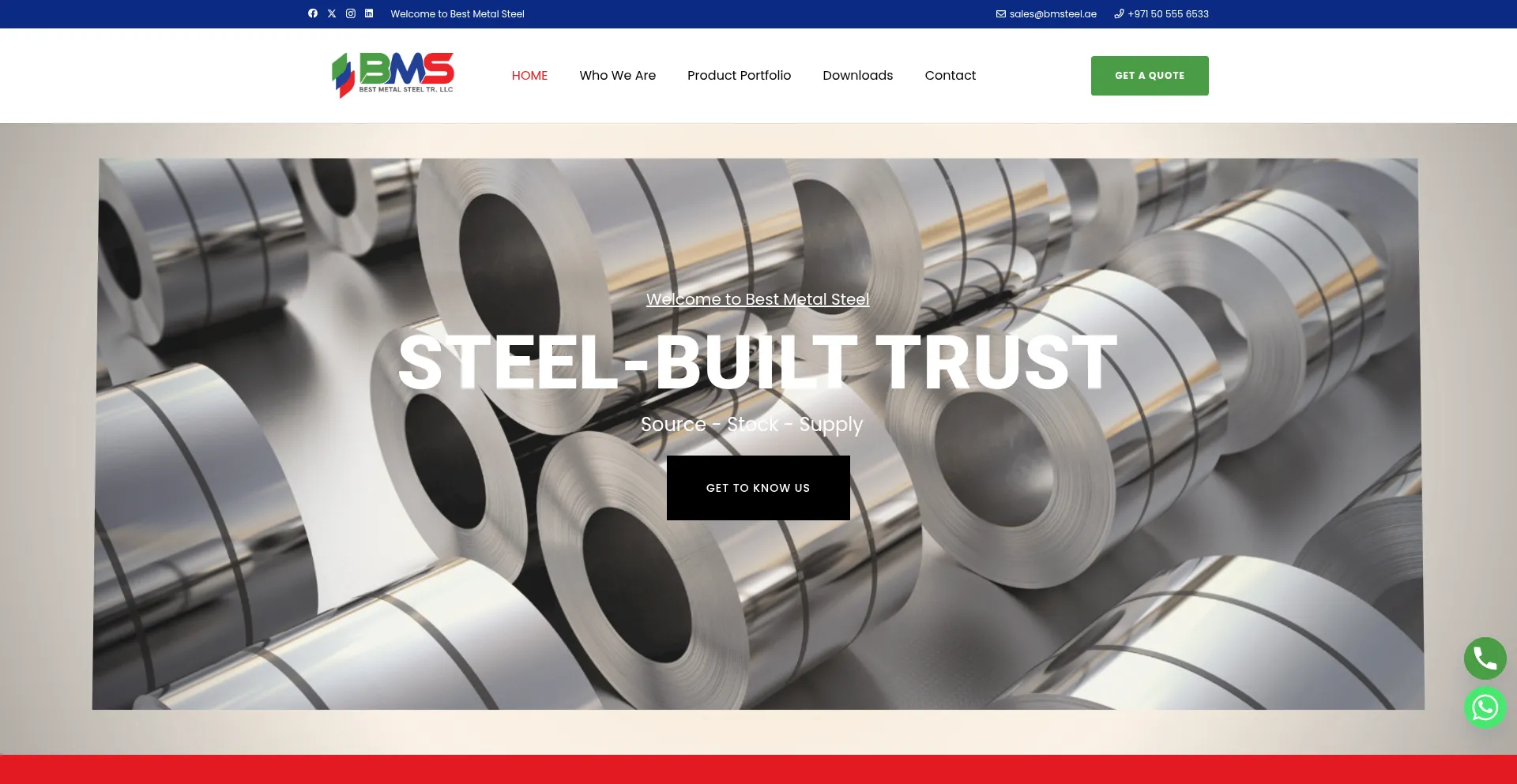 Website screenshot of Bmsteel.ae