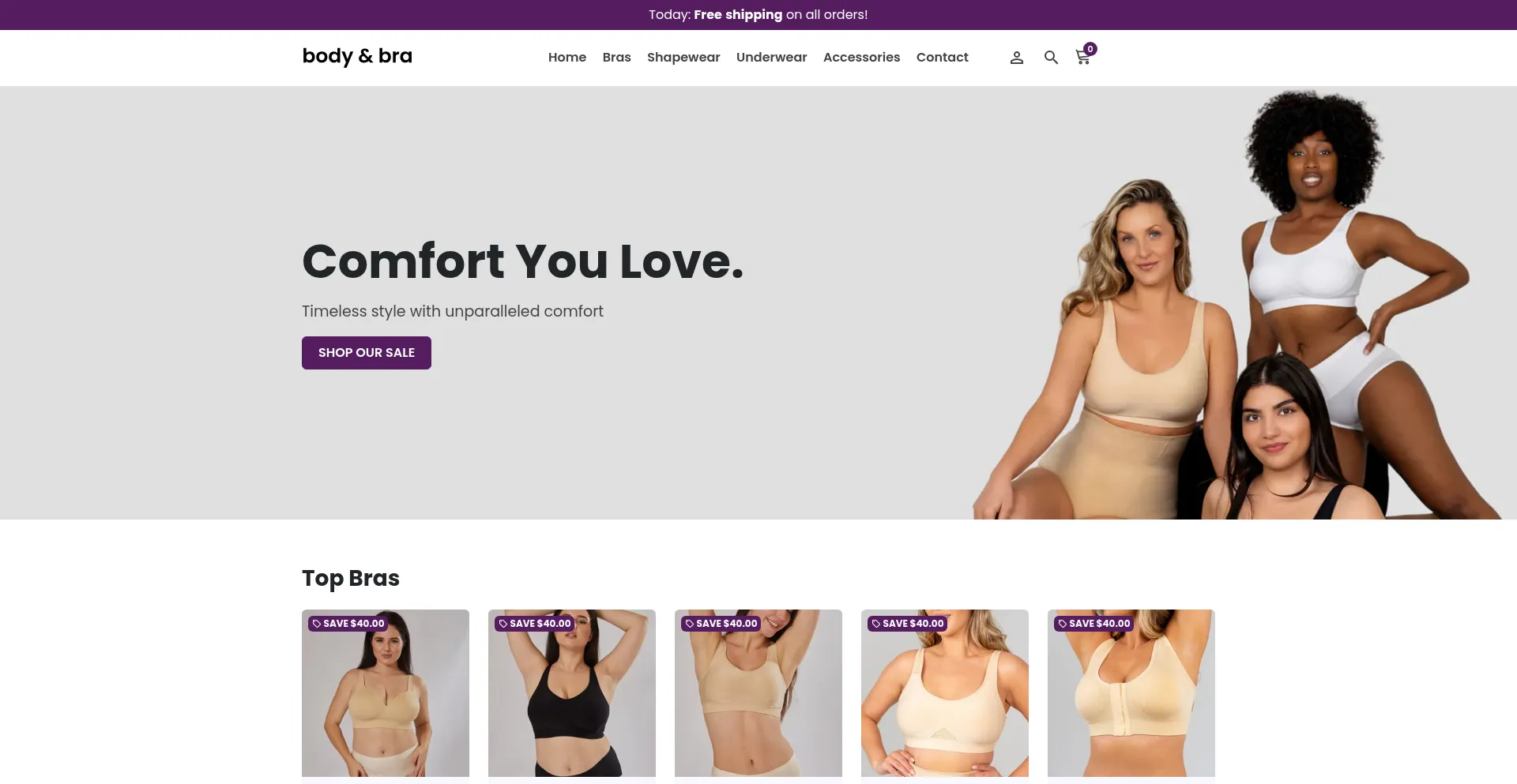 Website screenshot of Bodybra.com