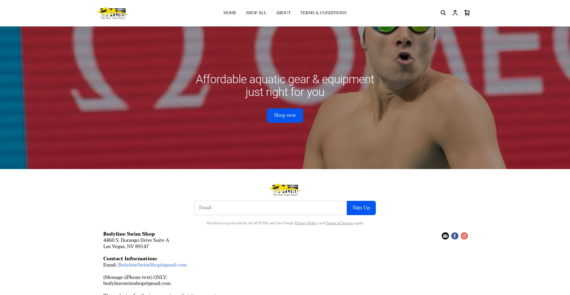Website screenshot of Bodylineswimshop.com