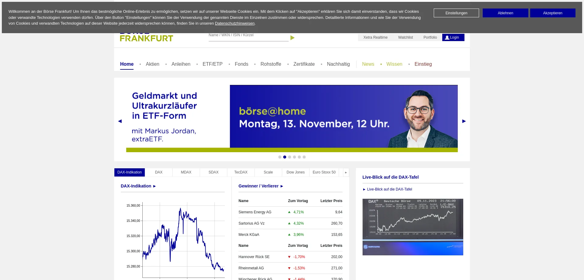 Website screenshot of Boerse-frankfurt.de