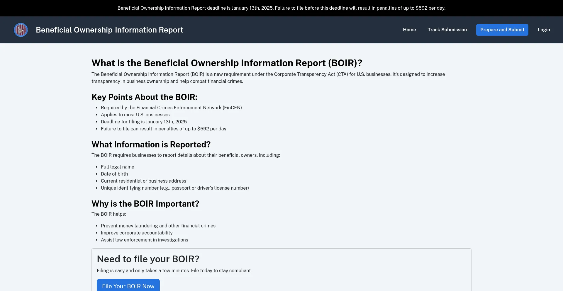 Website screenshot of Boir.com