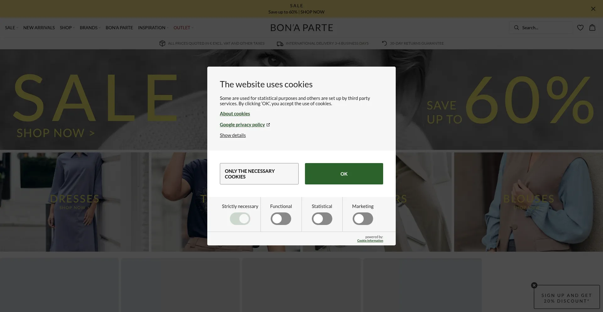 Website screenshot of Bonaparteshop.com
