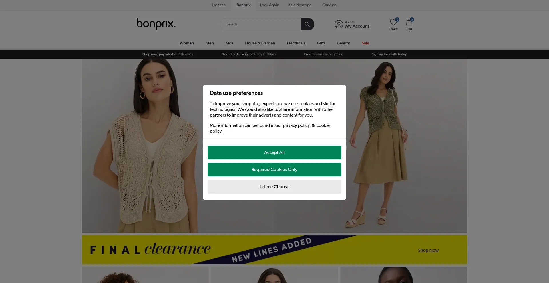 Website screenshot of Bonprix.co.uk