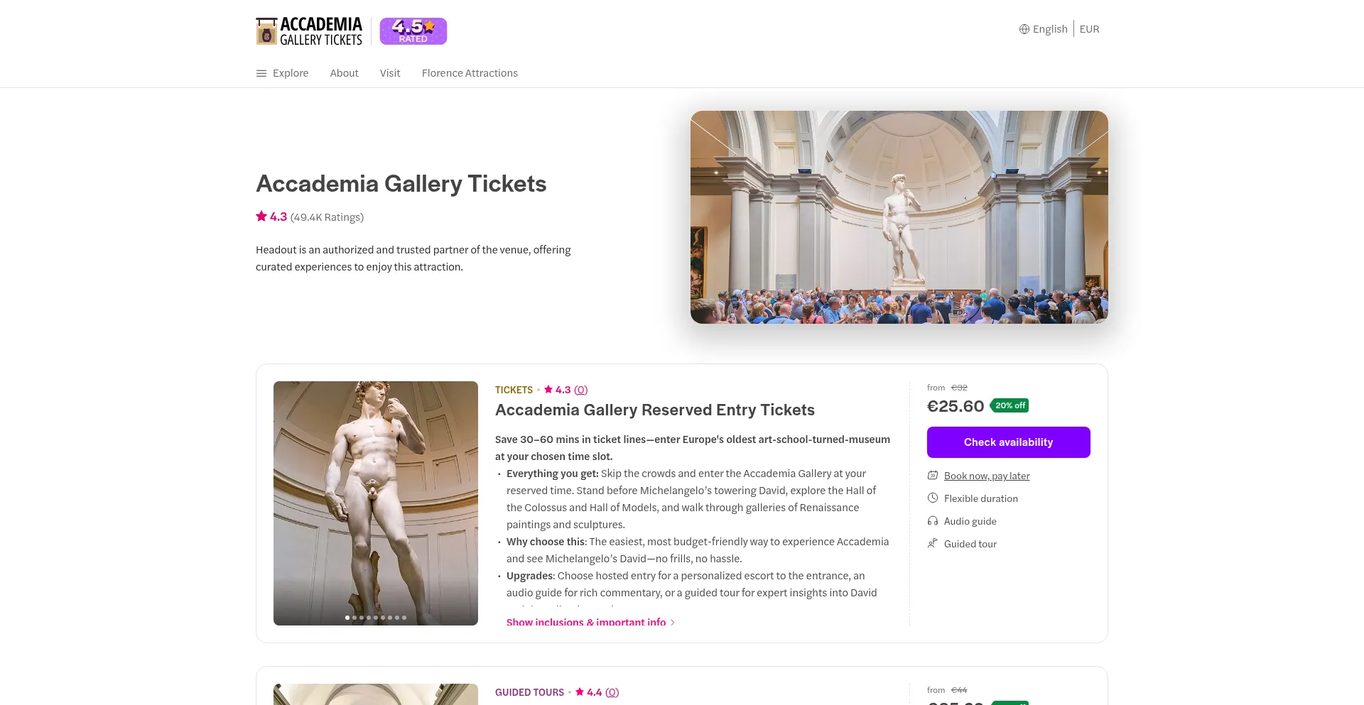 Website screenshot of Book.accademia-tickets.com