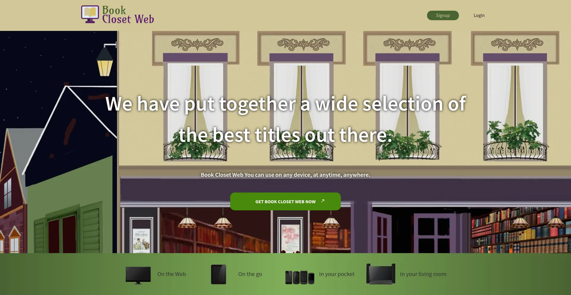 Website screenshot of Bookclosetweb.com