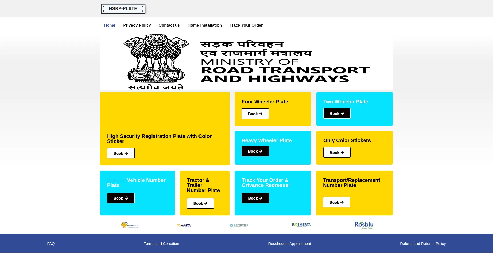 Website screenshot of Bookhsrplates.com