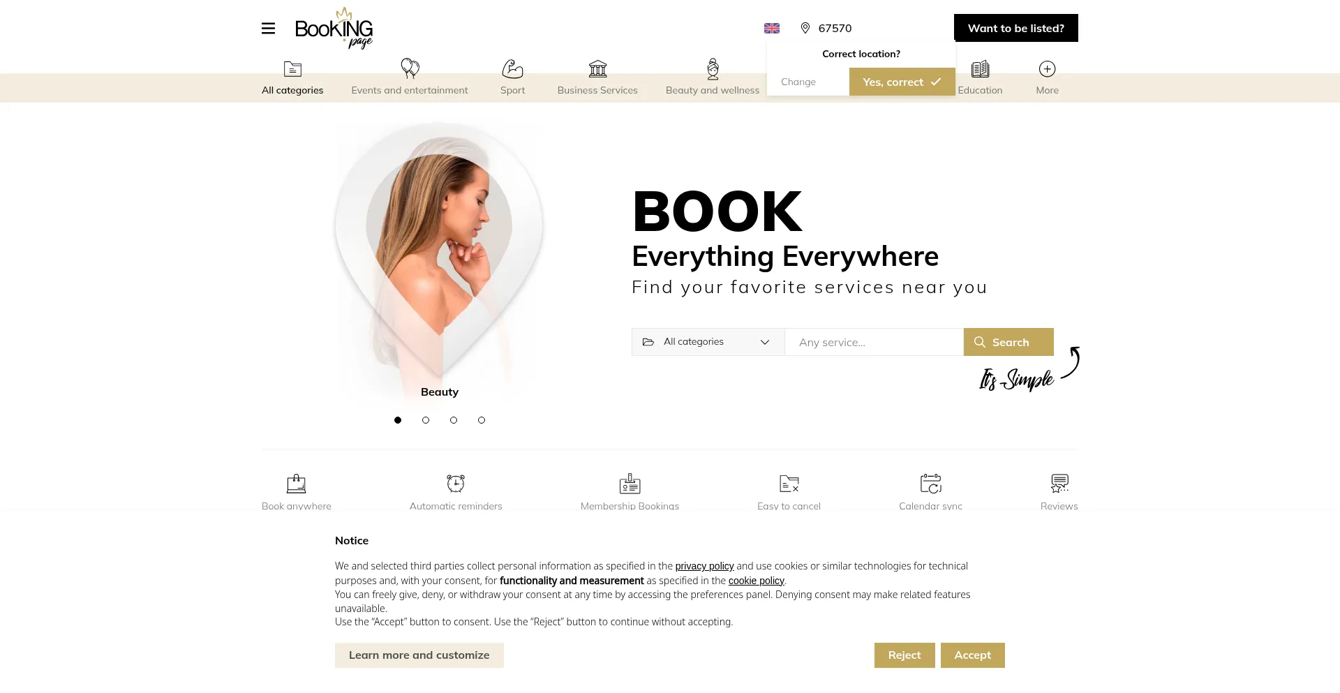 Website screenshot of Booking.page