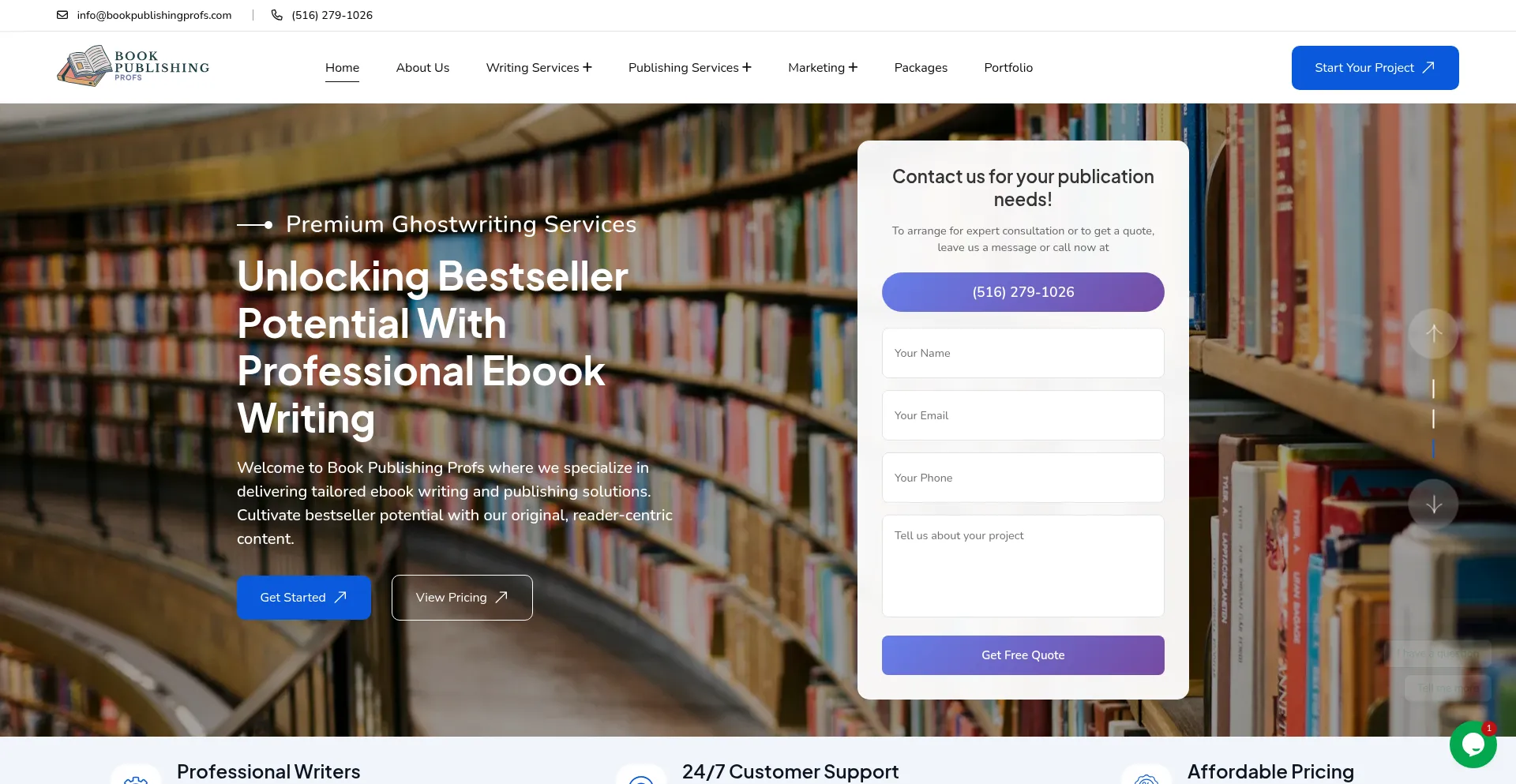 Website screenshot of Bookpublishingprofs.com