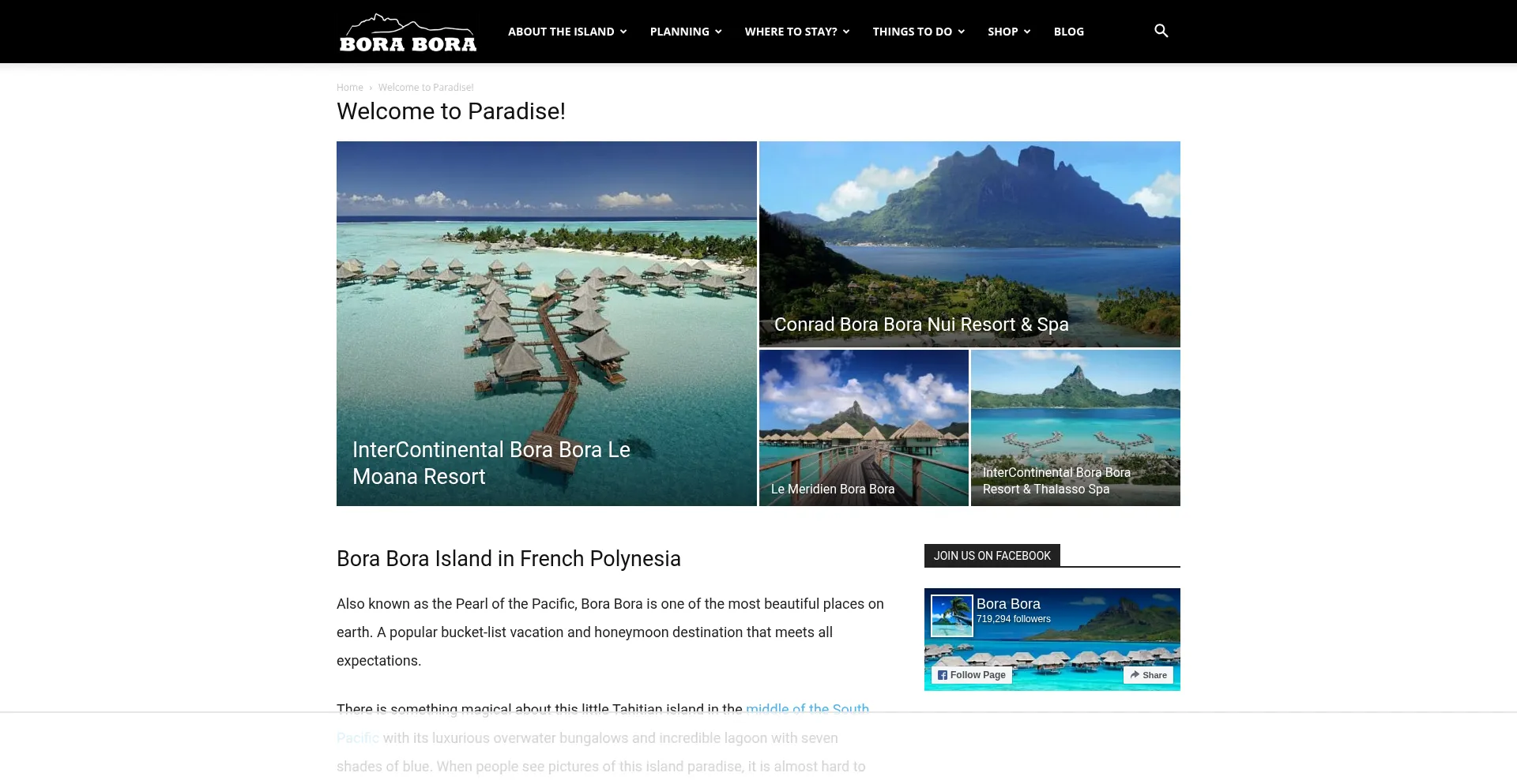 Website screenshot of Boraboraphotos.com