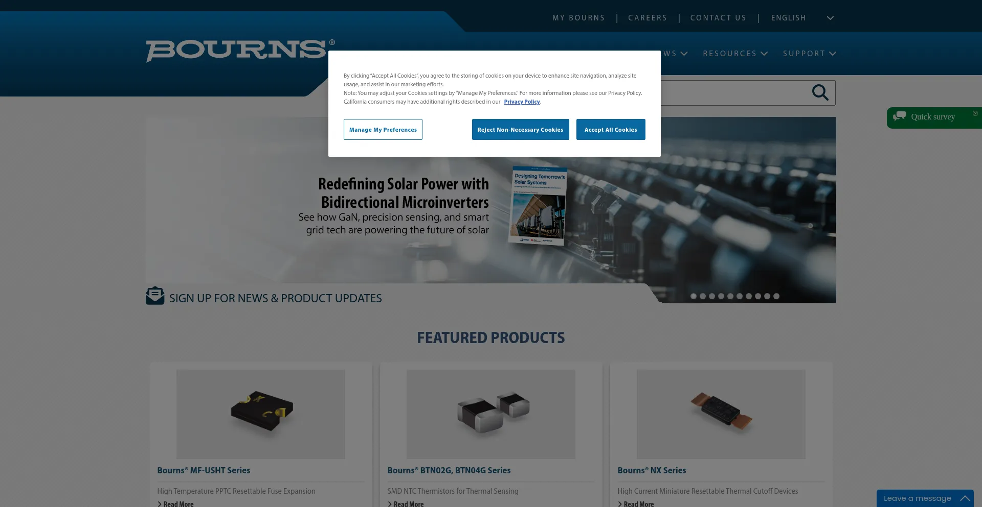 Website screenshot of Bourns.com