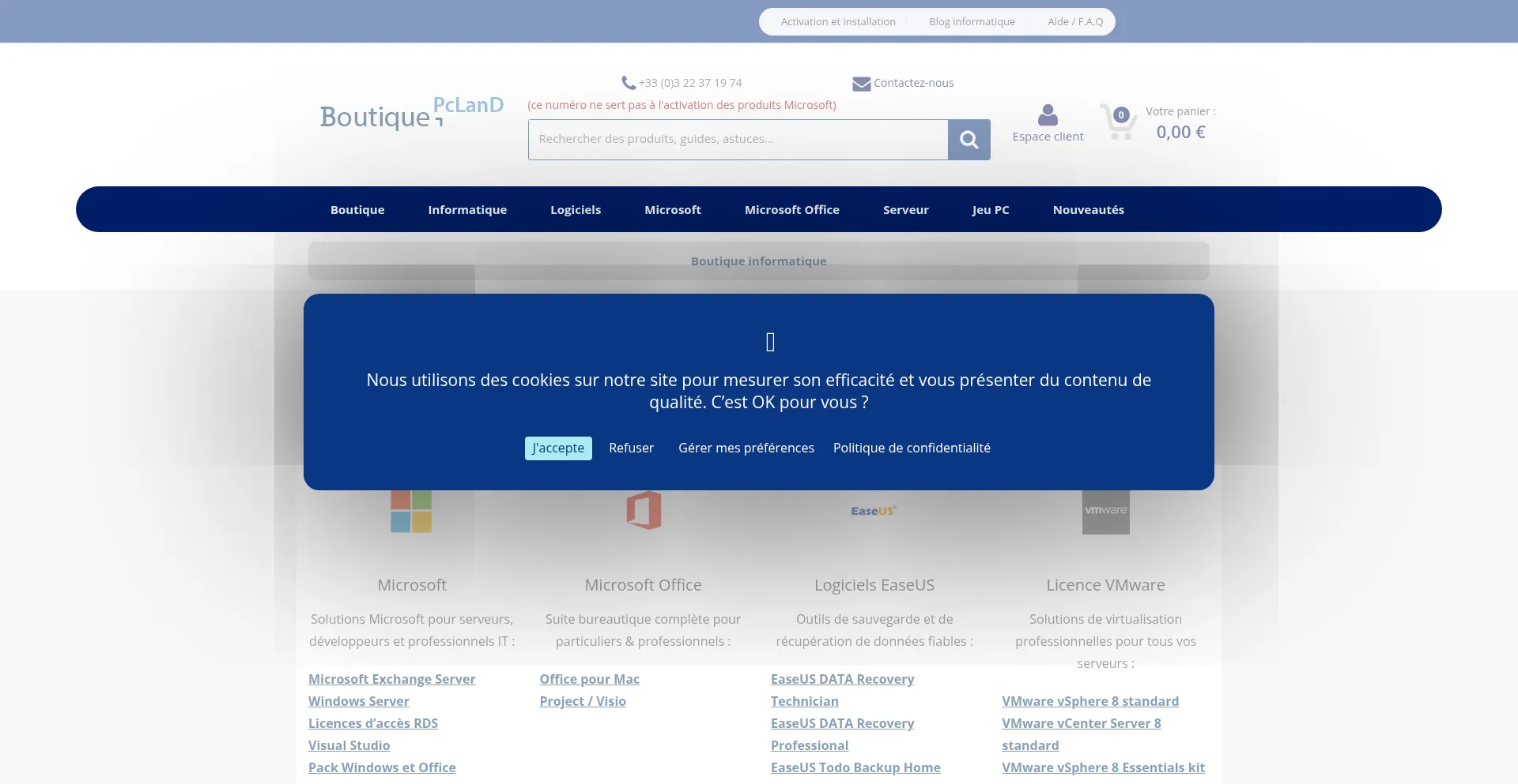 Website screenshot of Boutique-pcland.fr