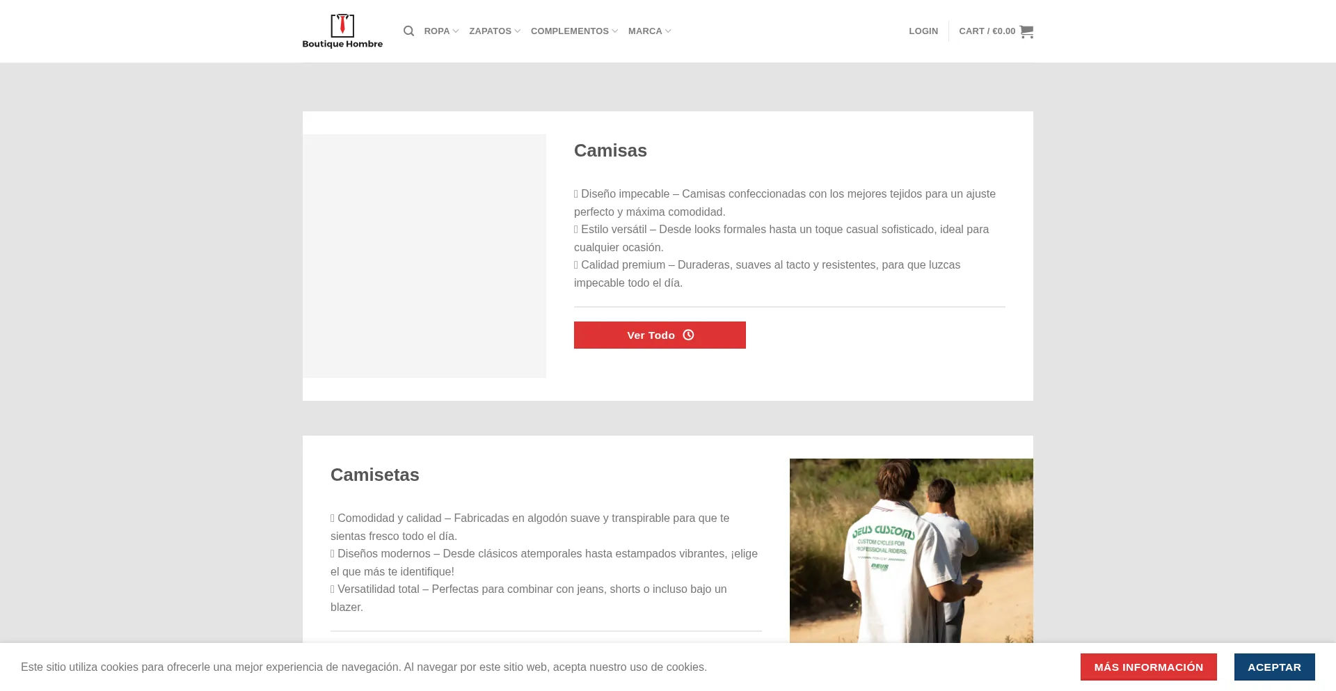 Website screenshot of Boutiquehombre.com
