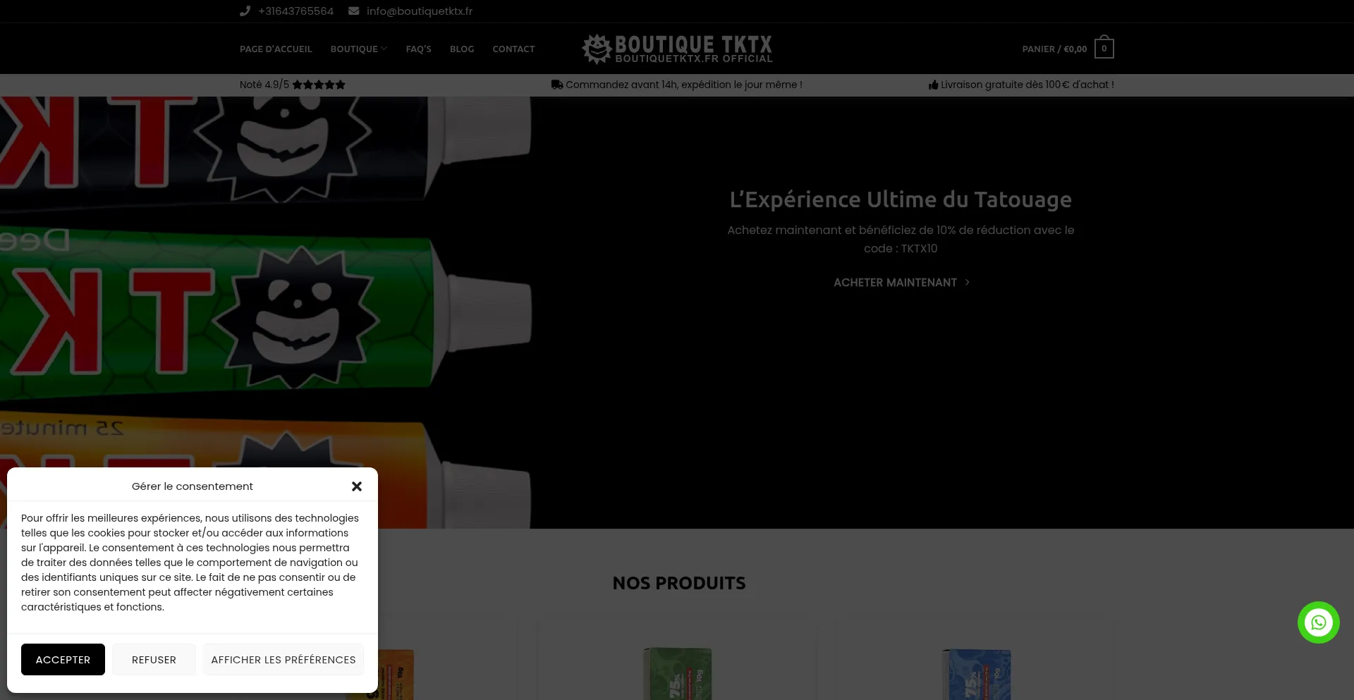 Website screenshot of Boutiquetktx.fr