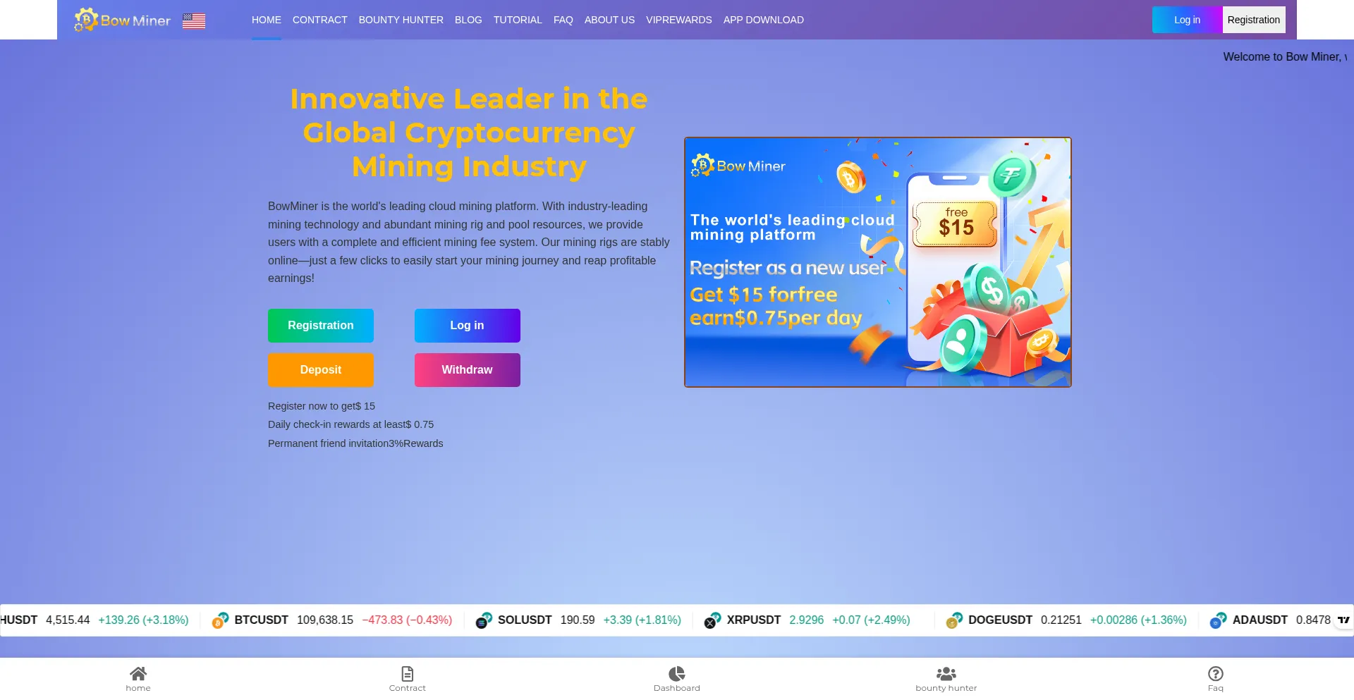 Website screenshot of Bowminer.com