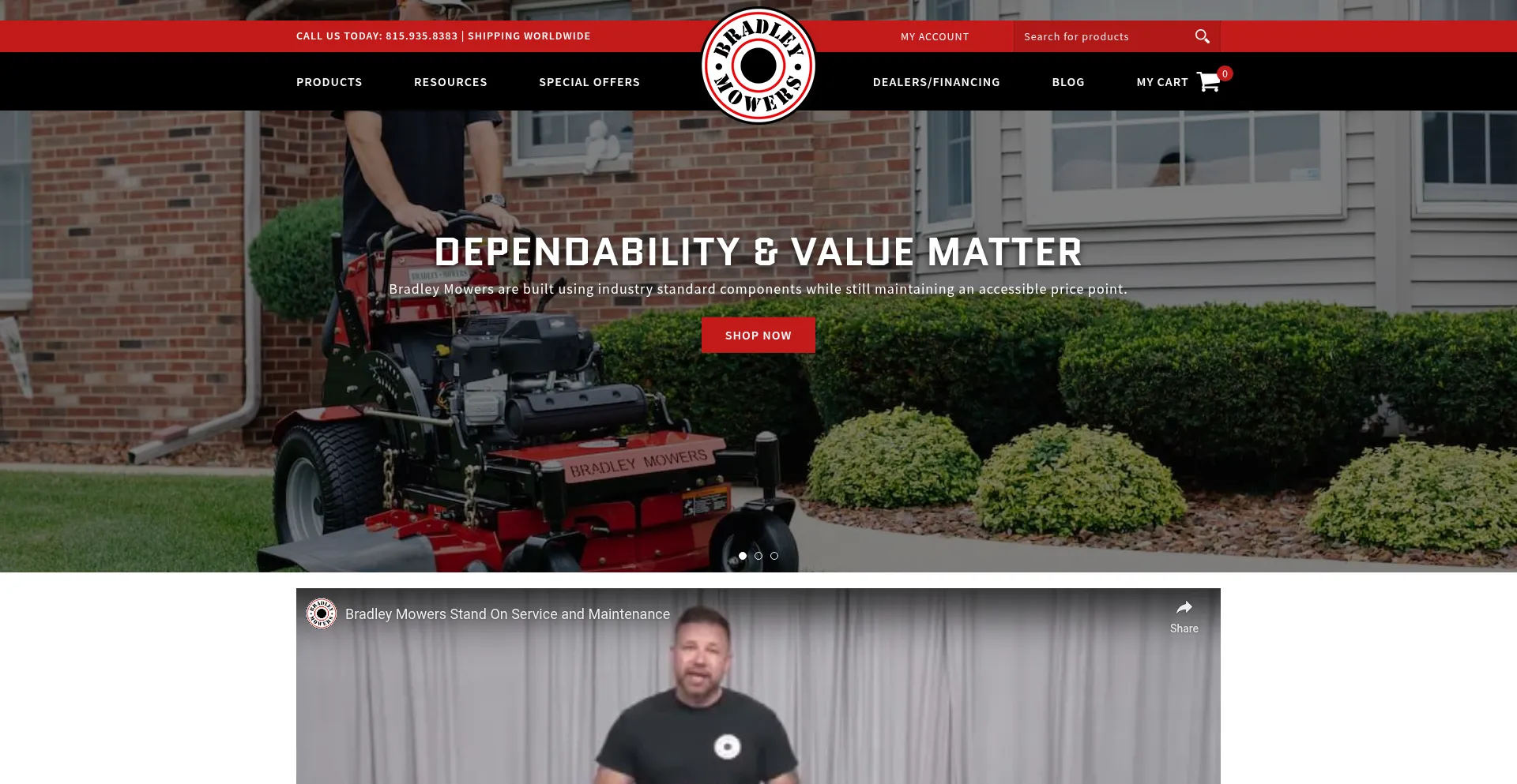 Website screenshot of Bradleymowers.com