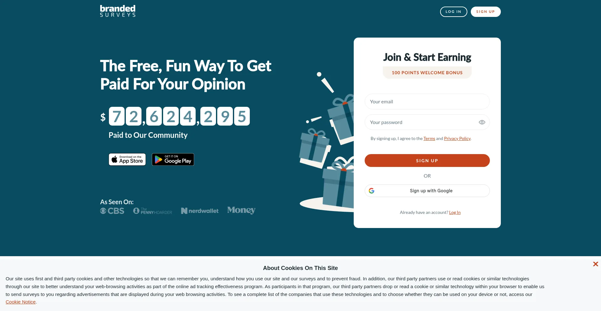 Website screenshot of Brandedsurveys.com