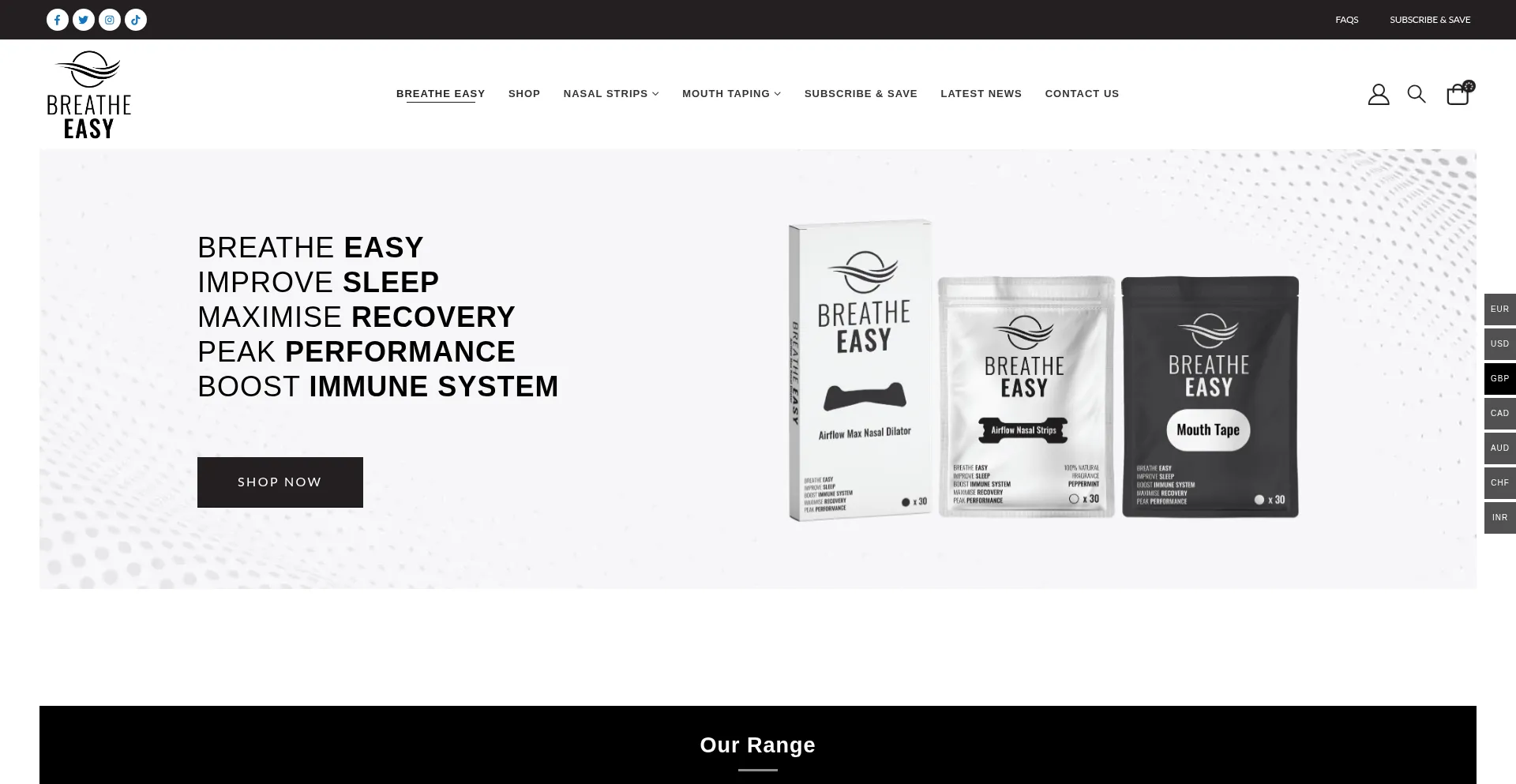 Website screenshot of Breatheasygear.com