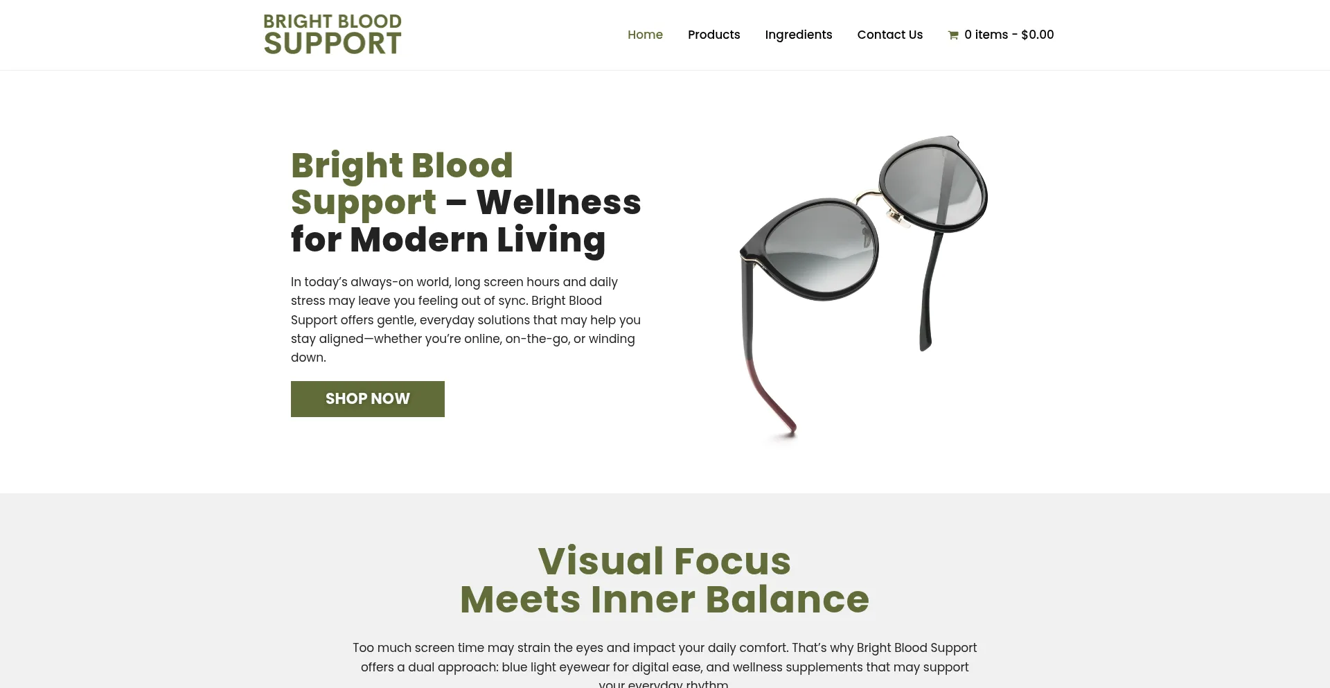 Website screenshot of Brightbloodsupport.com