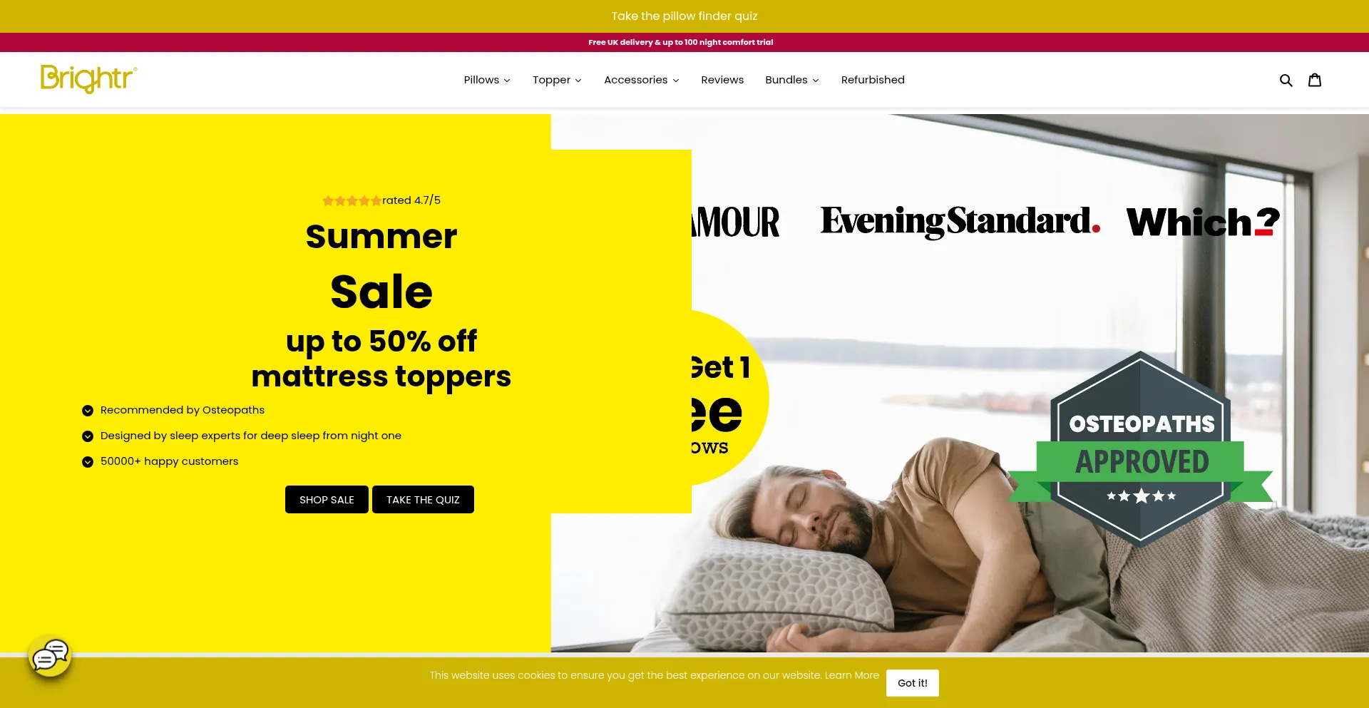 Website screenshot of Brightrsleep.com