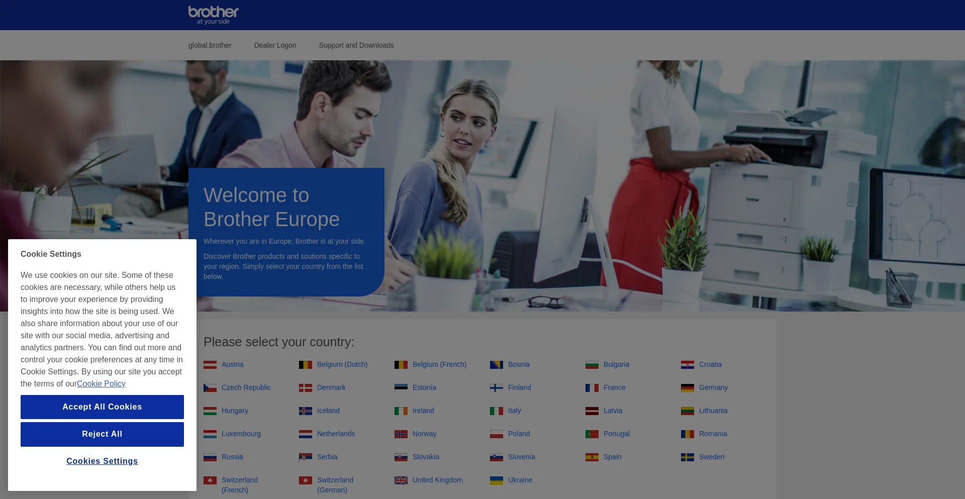 Website screenshot of Brother.eu
