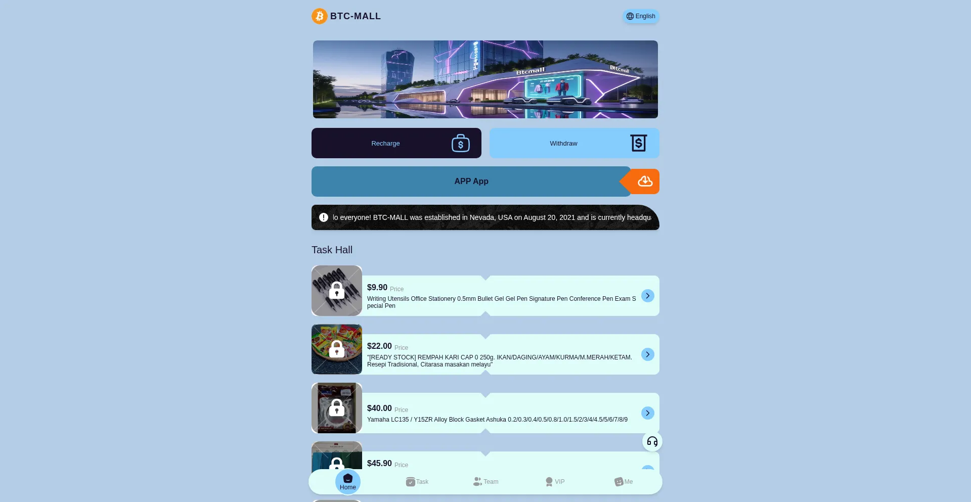 Website screenshot of Btcmall.me