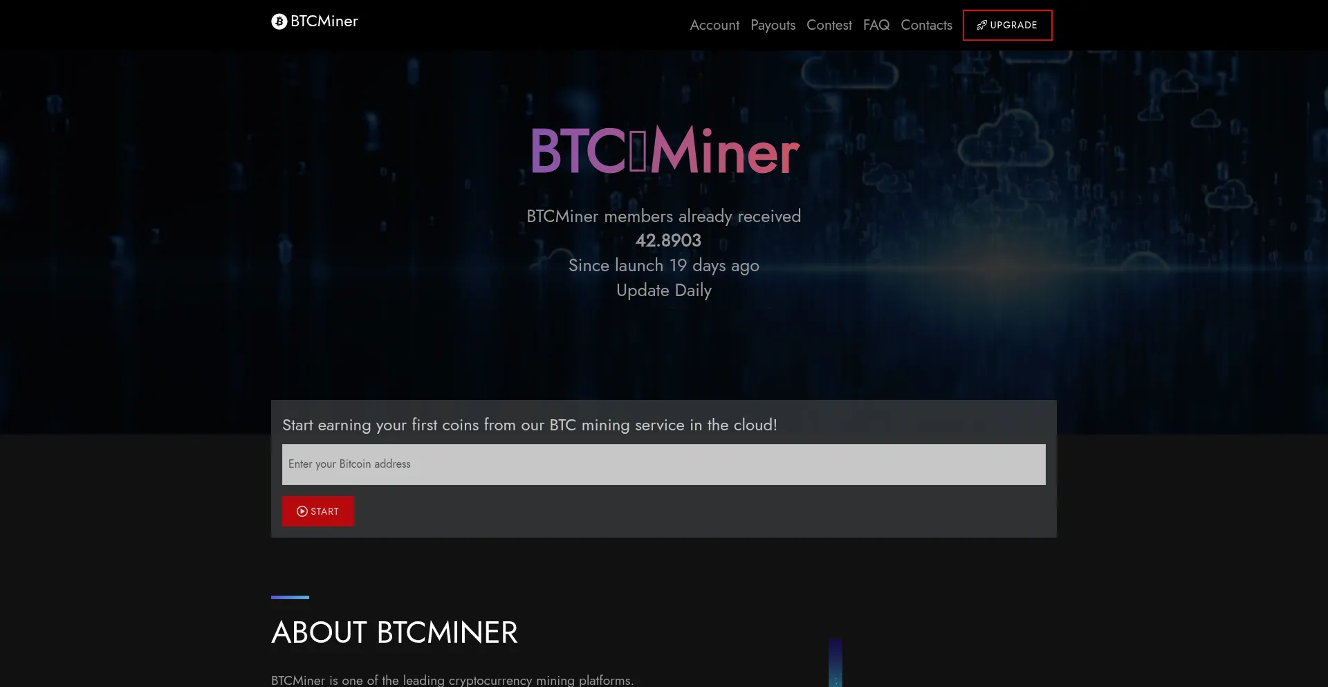 Website screenshot of Btcminer.asia