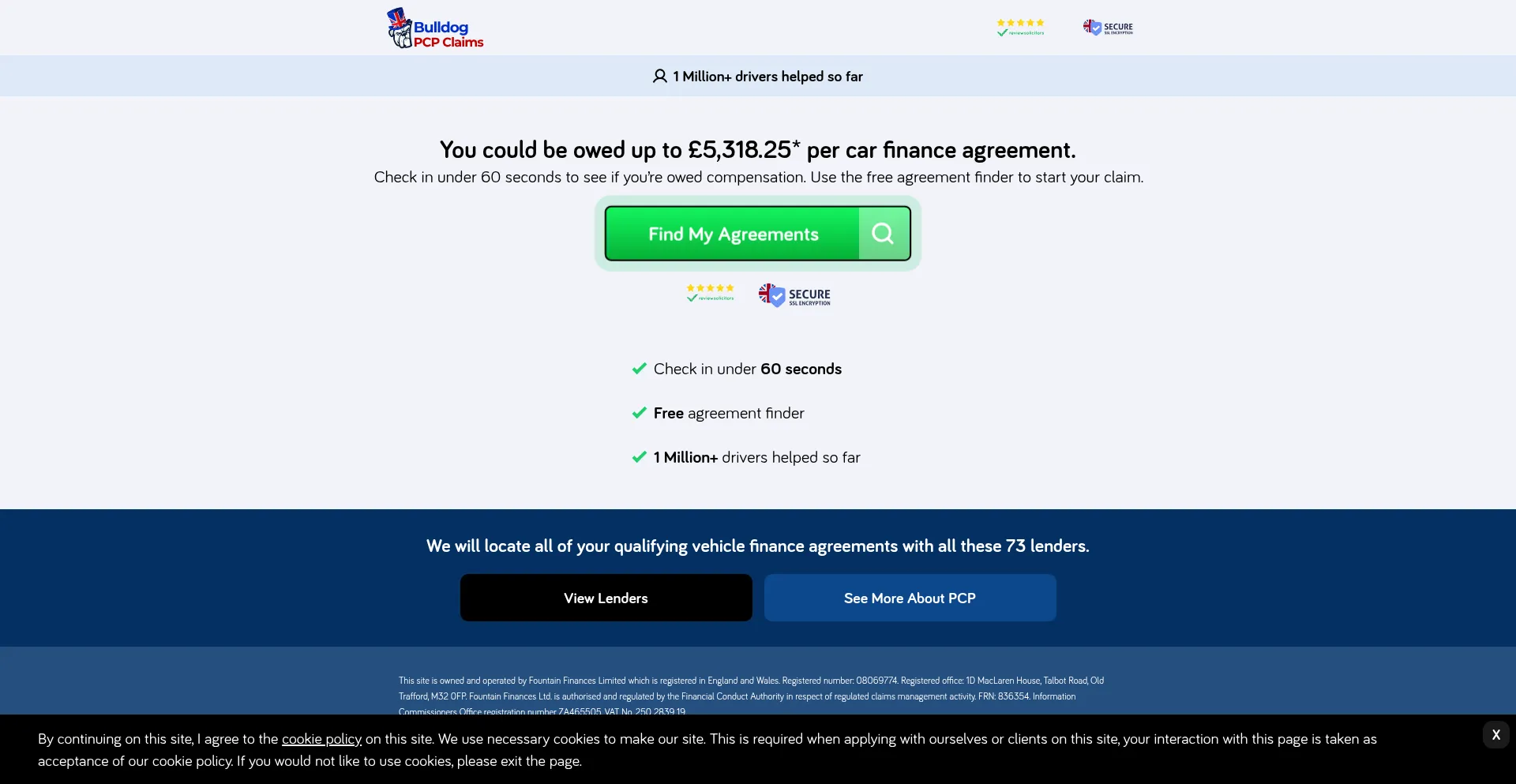 Website screenshot of Bulldogpcpclaims.co.uk