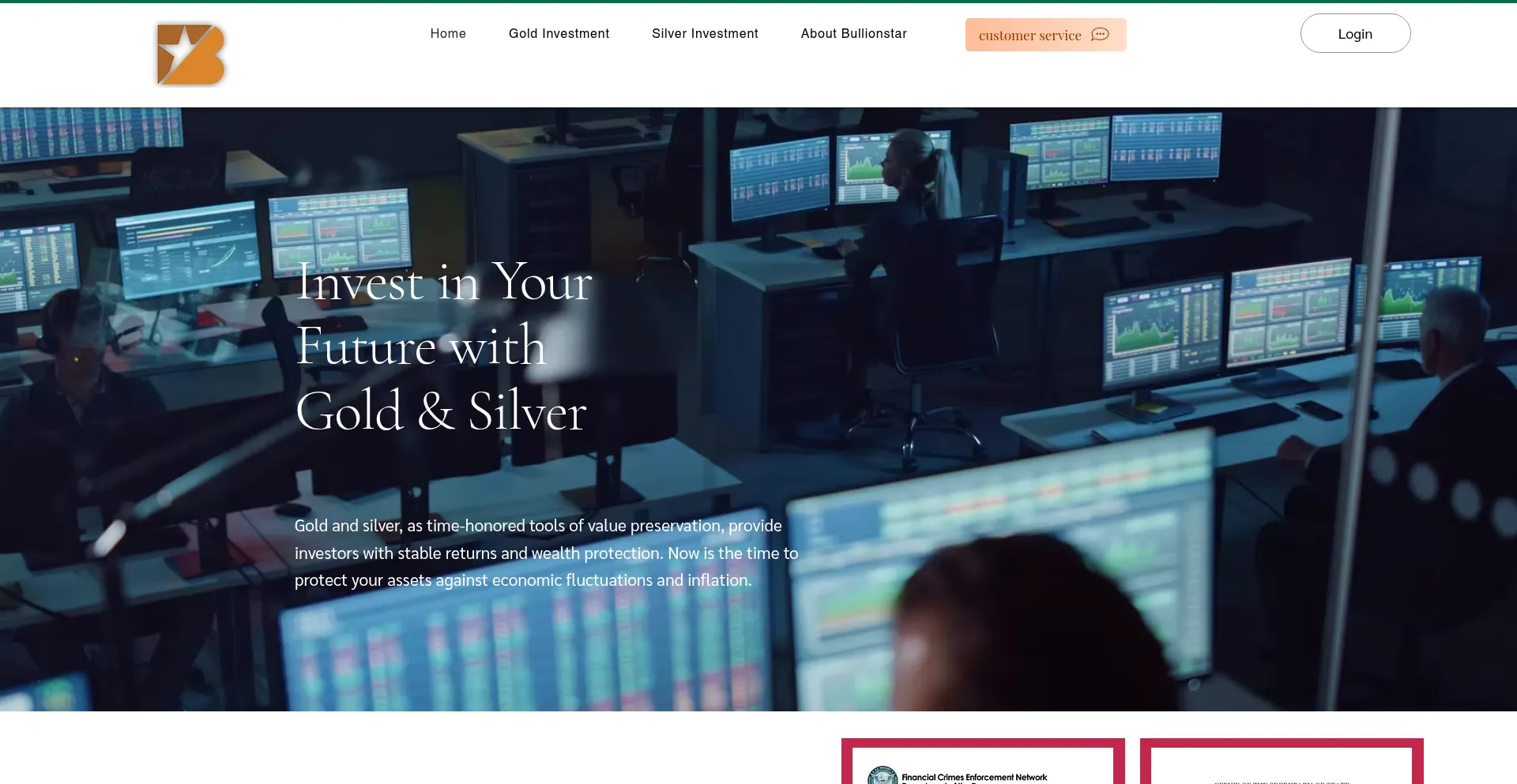Website screenshot of Bullionstar1.com