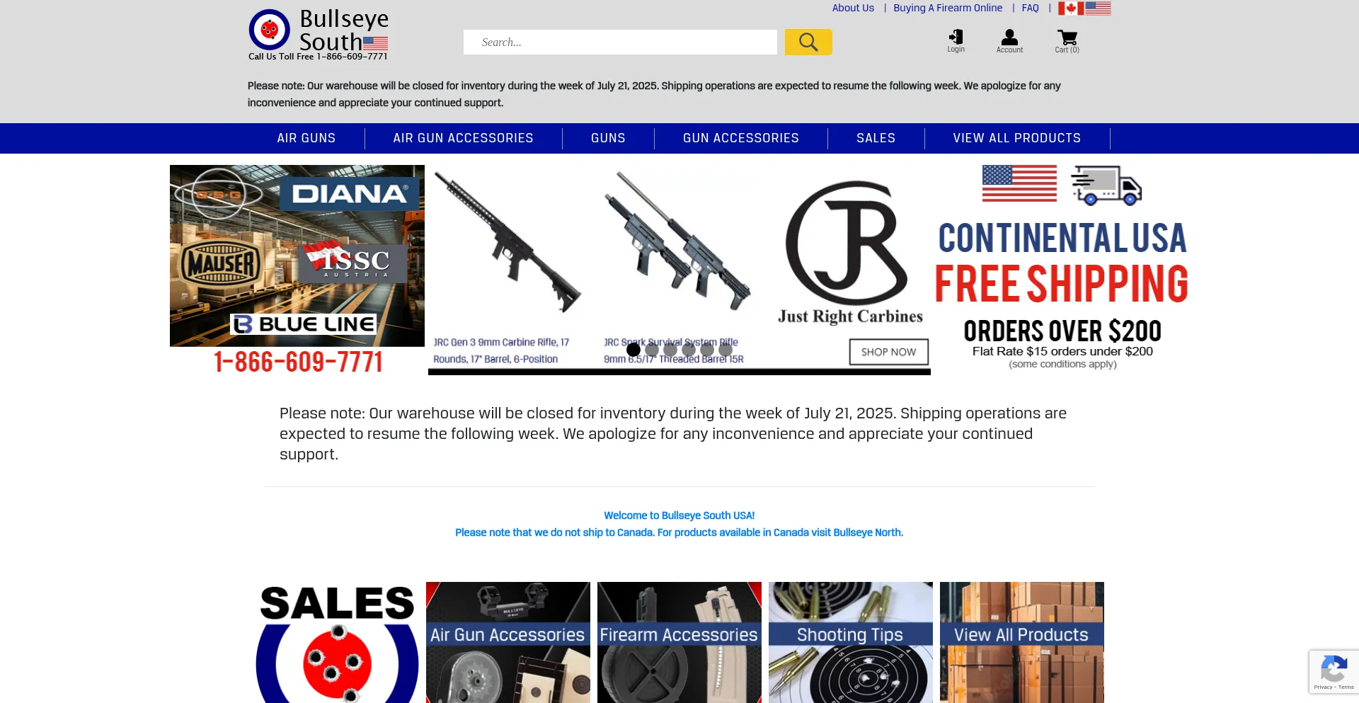 Website screenshot of Bullseyesouth.com