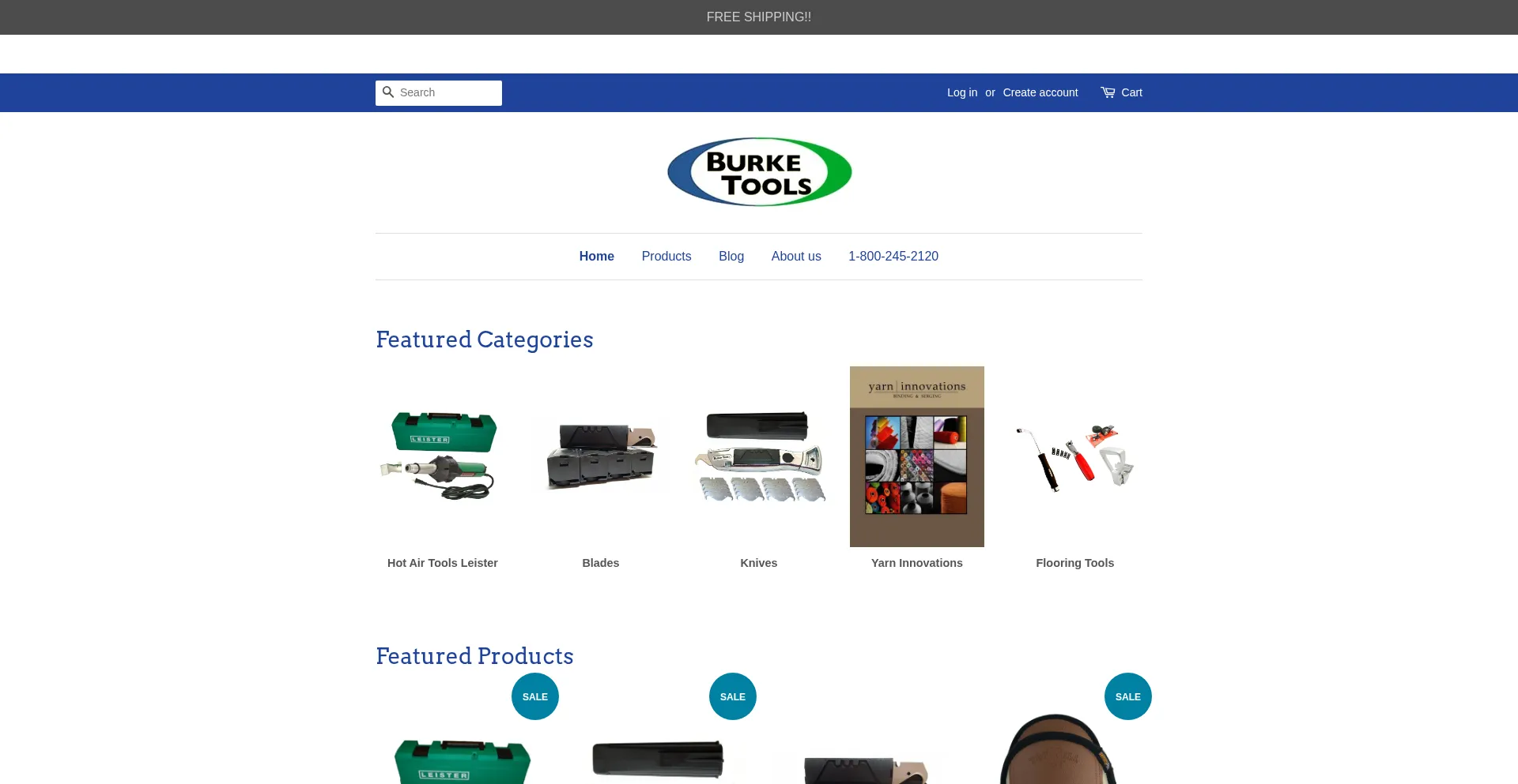Website screenshot of Burketools.com