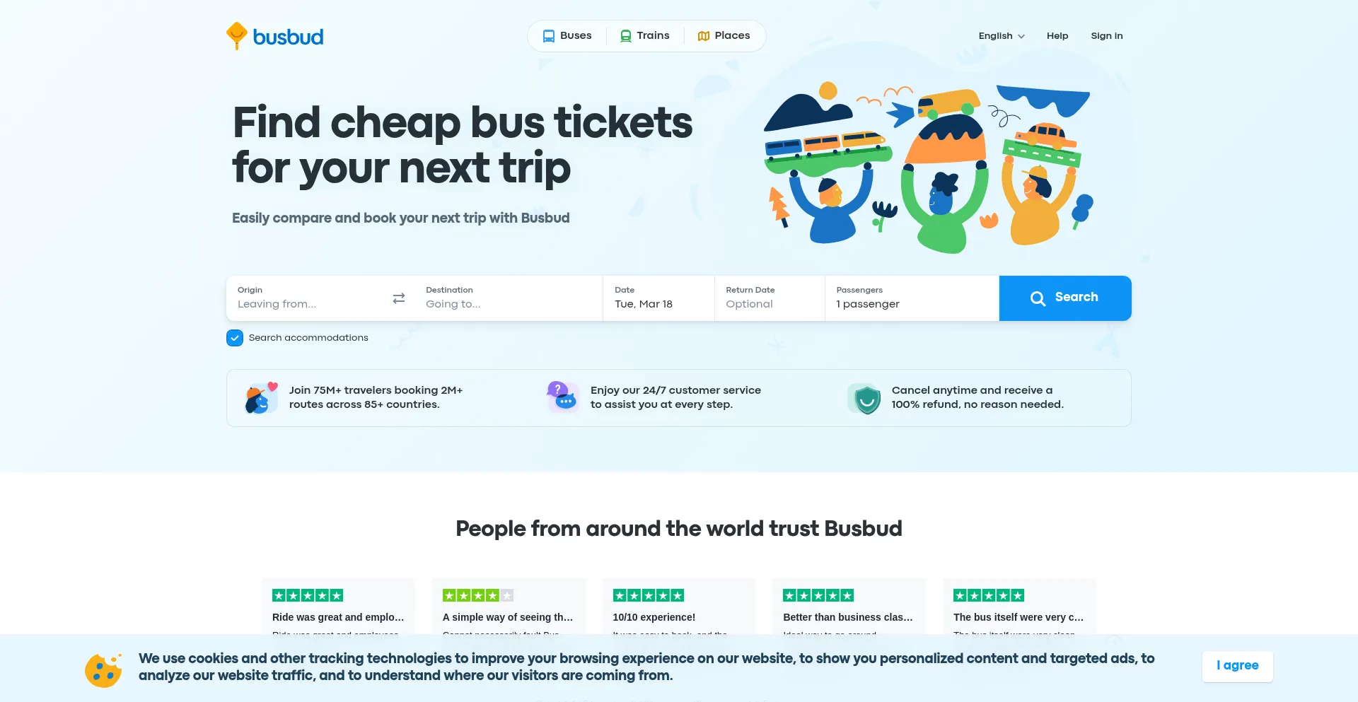 Website screenshot of Busbud.com