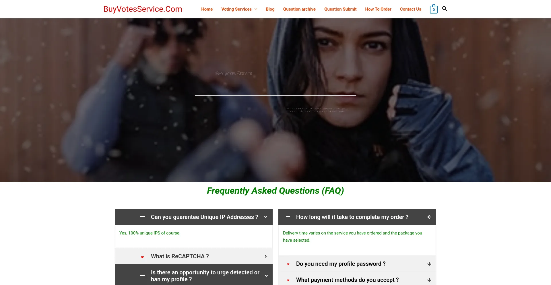 Website screenshot of Buyvotesservice.com