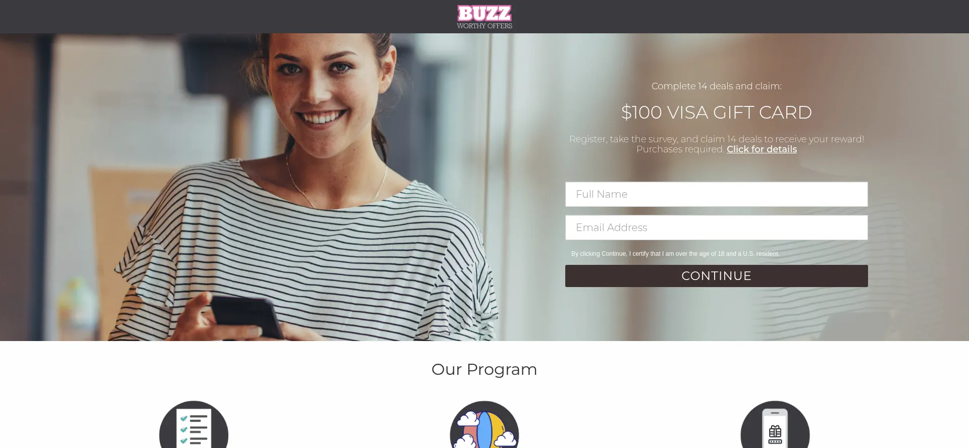 Website screenshot of Buzzworthyoffers.com