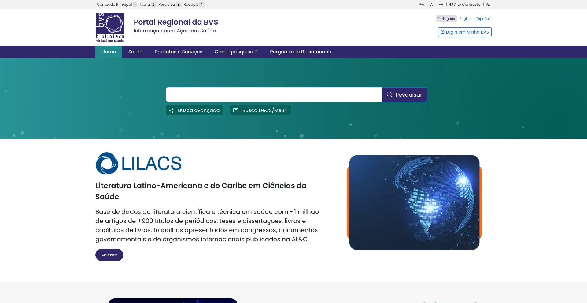 Website screenshot of Bvsalud.org