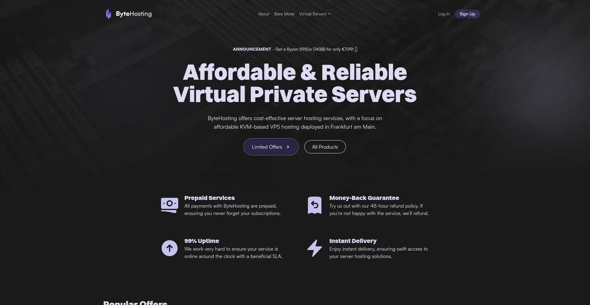 Website screenshot of Bytehosting.cloud