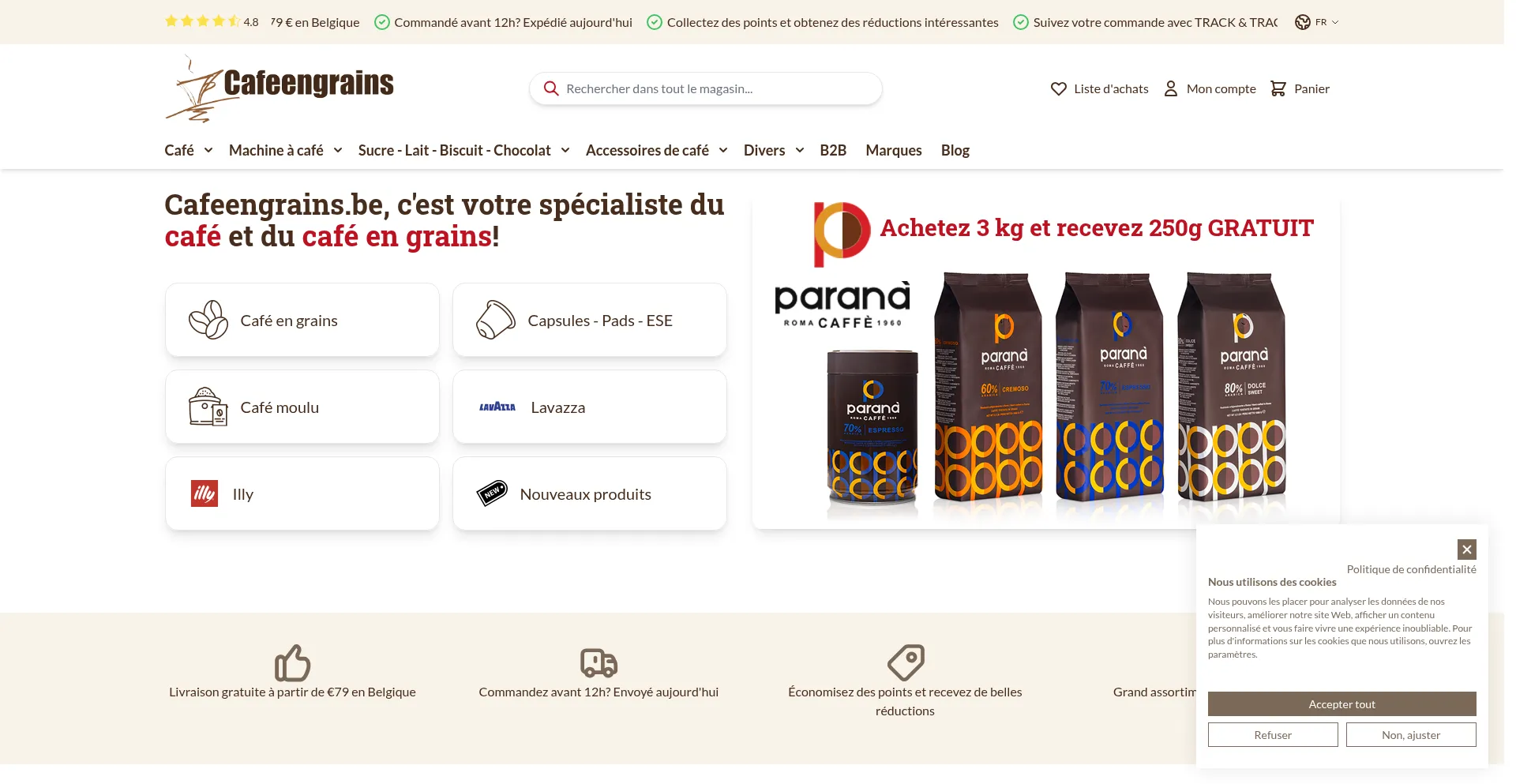 Website screenshot of Cafeengrains.be