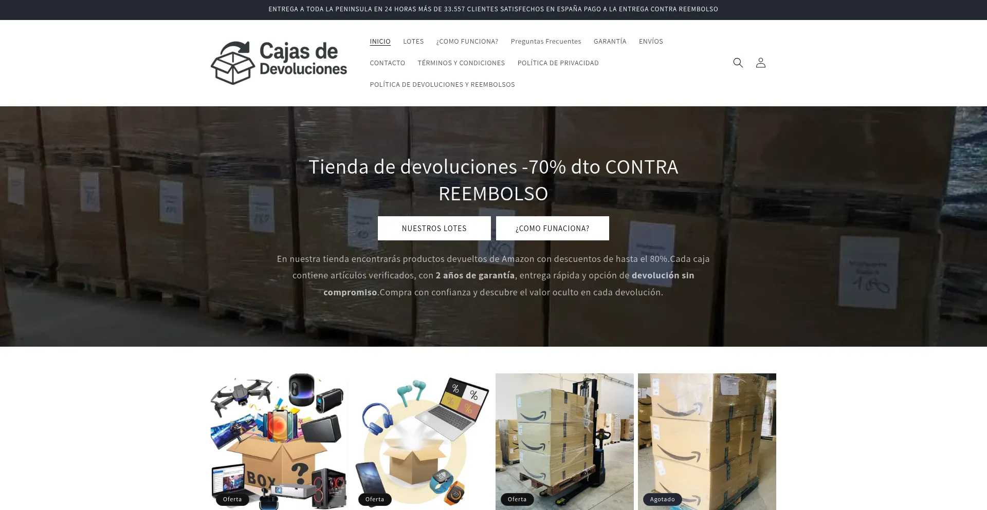 Website screenshot of Cajasdedevoluciones.net