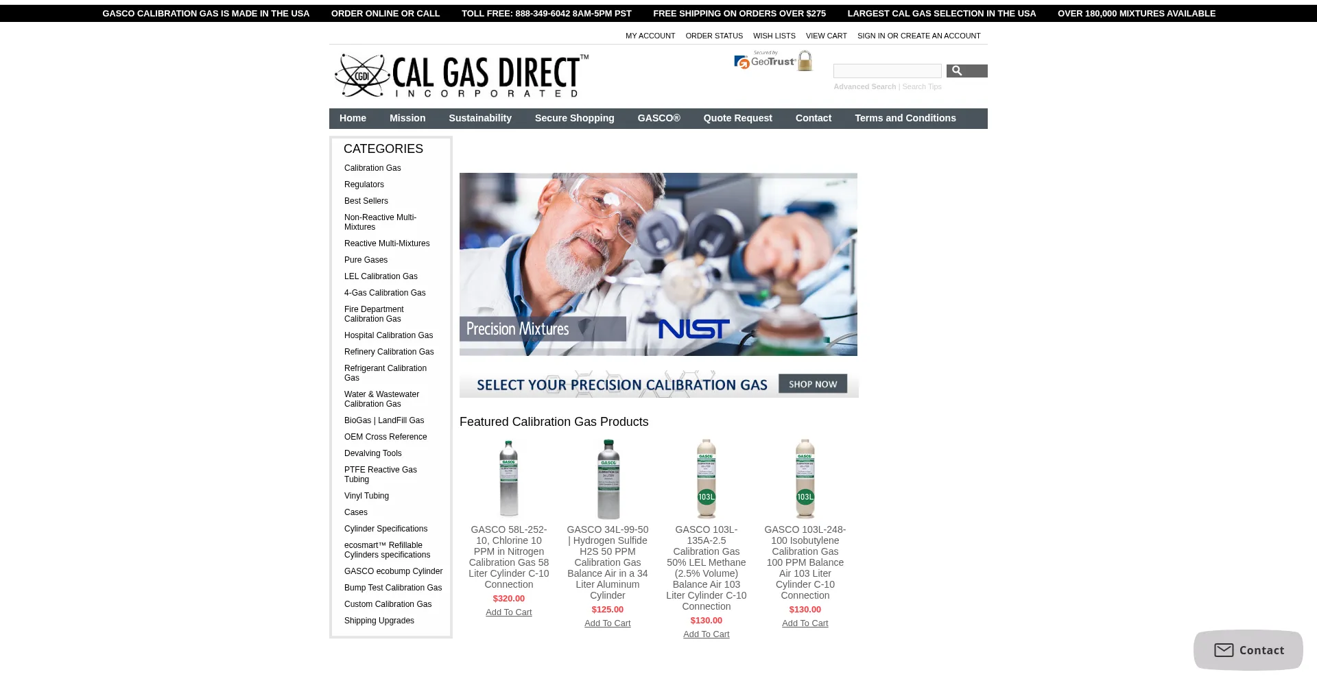 Website screenshot of Calgasdirect.com