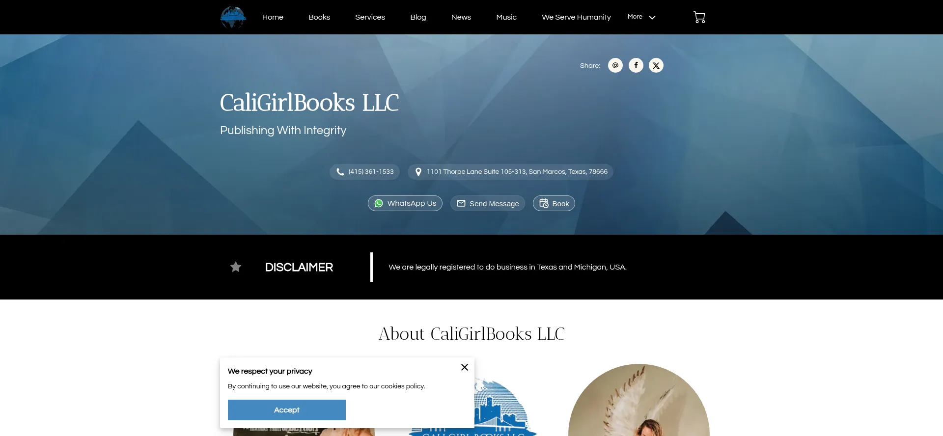 Website screenshot of Caligirlbooksllc.com