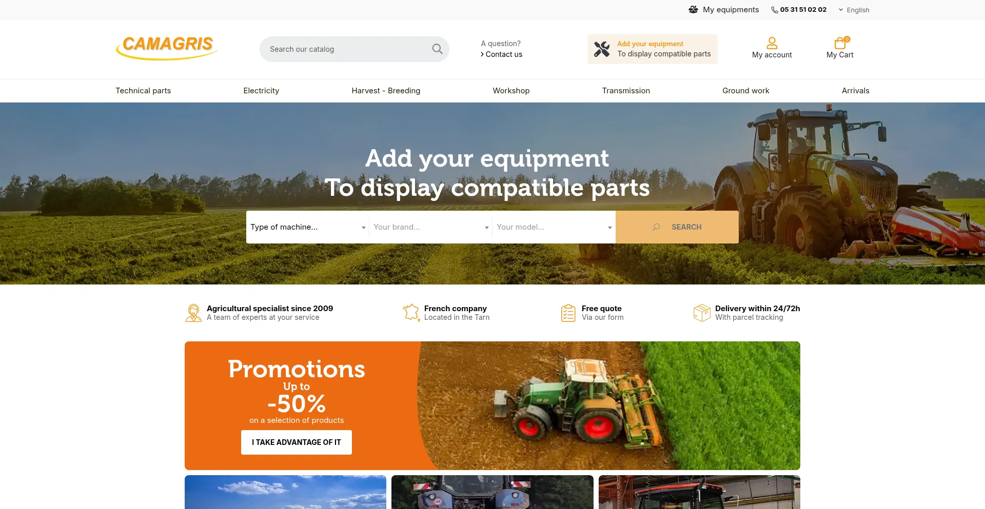 Website screenshot of Cam-agri-parts.fr