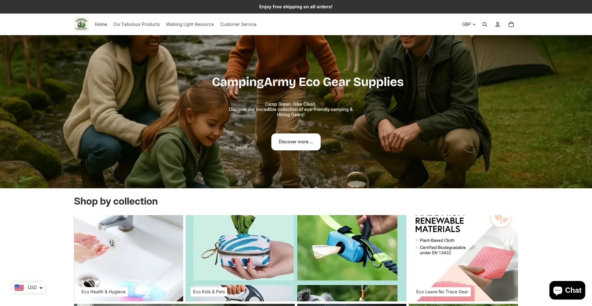 Website screenshot of Campingarmy.com