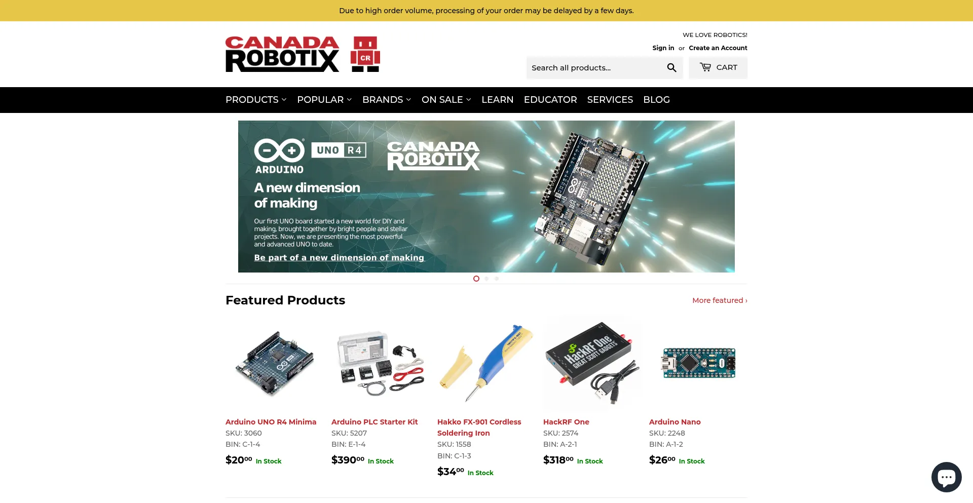 Website screenshot of Canadarobotix.com