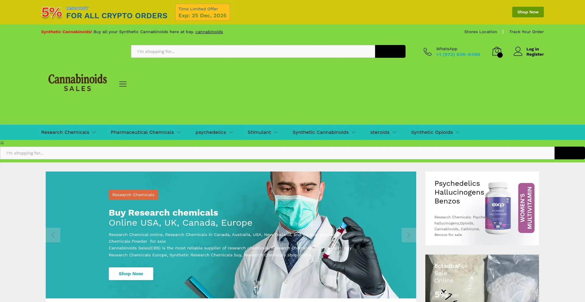 Website screenshot of Cannabinoidssales.com