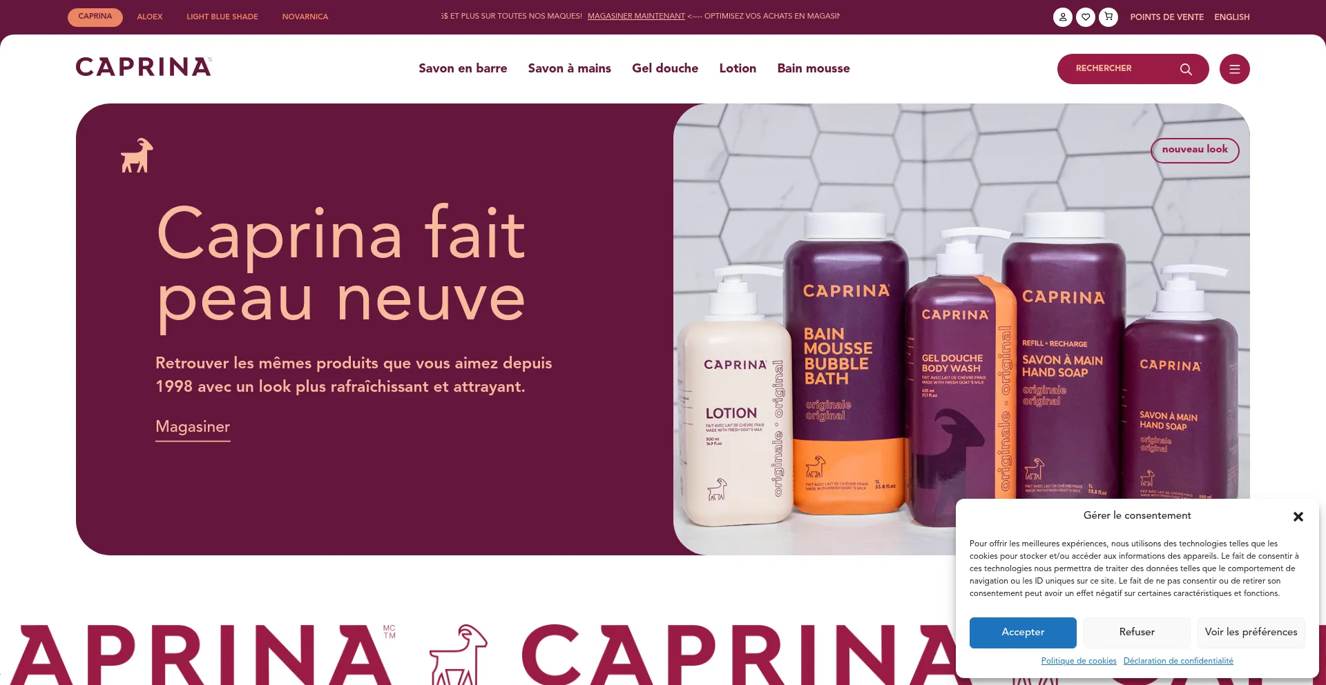Website screenshot of Caprina.santrel.com