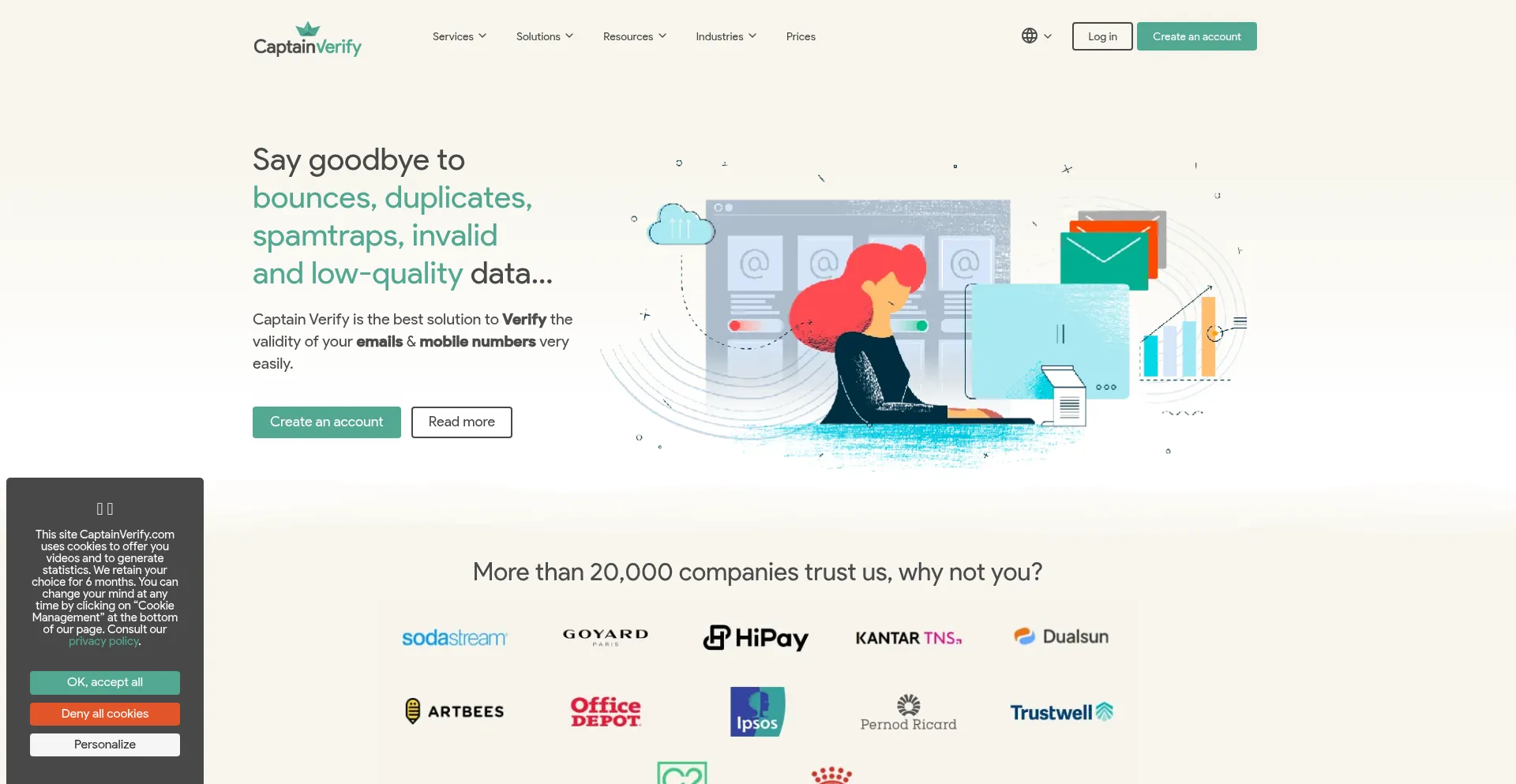Website screenshot of Captainverify.com