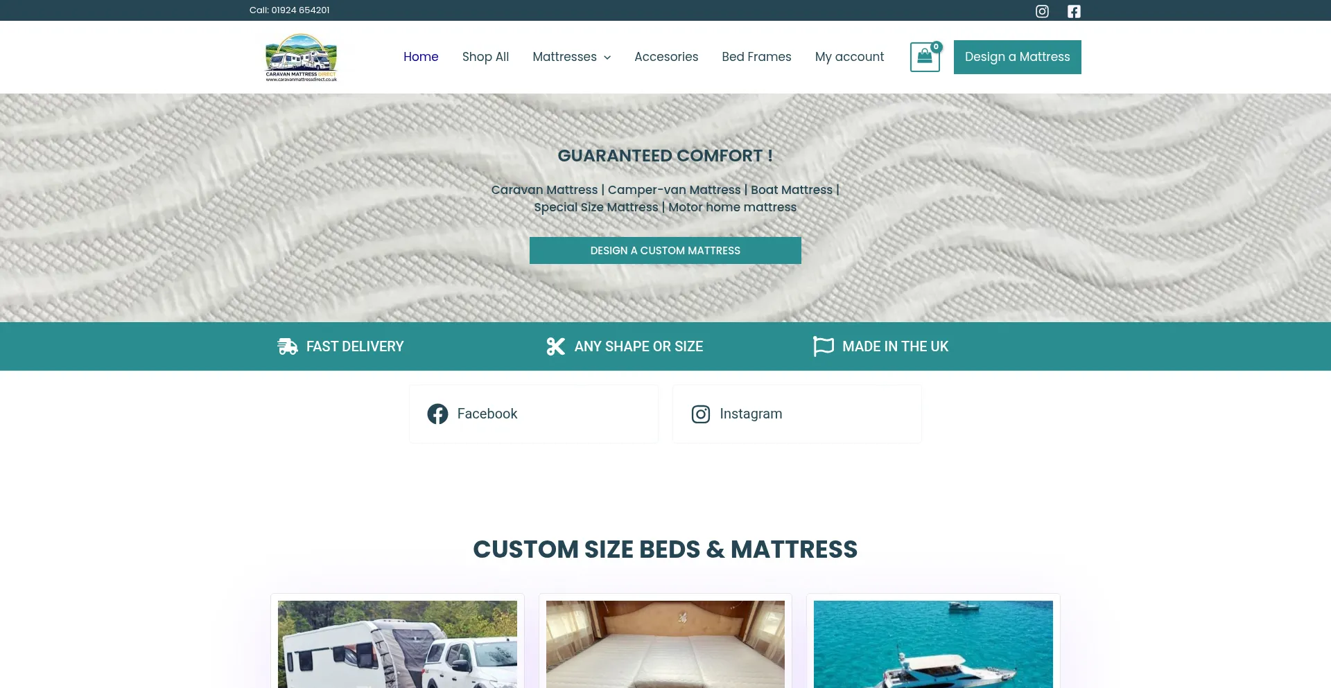 Website screenshot of Caravanmattressdirect.co.uk