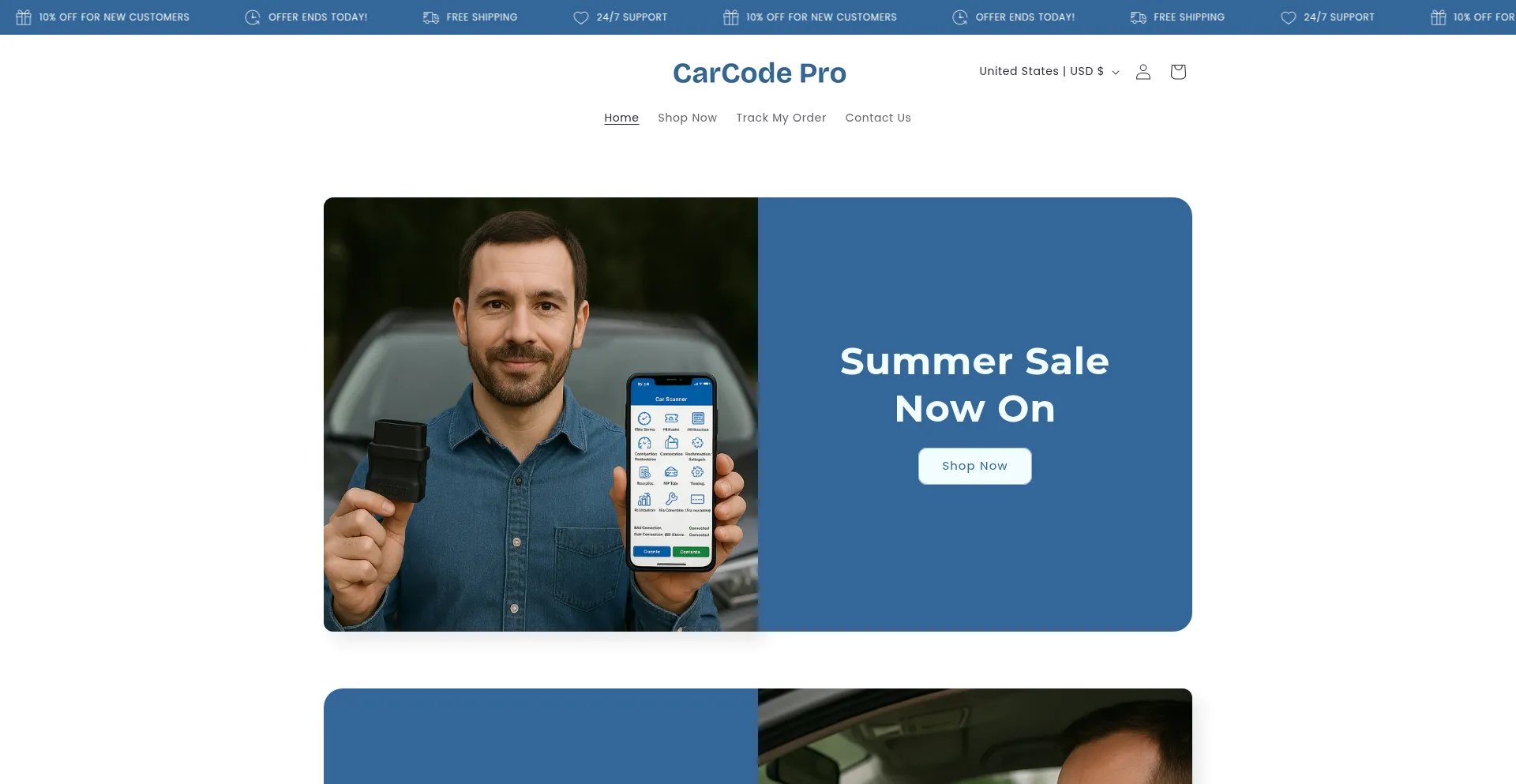 Website screenshot of Carcodeshop.com