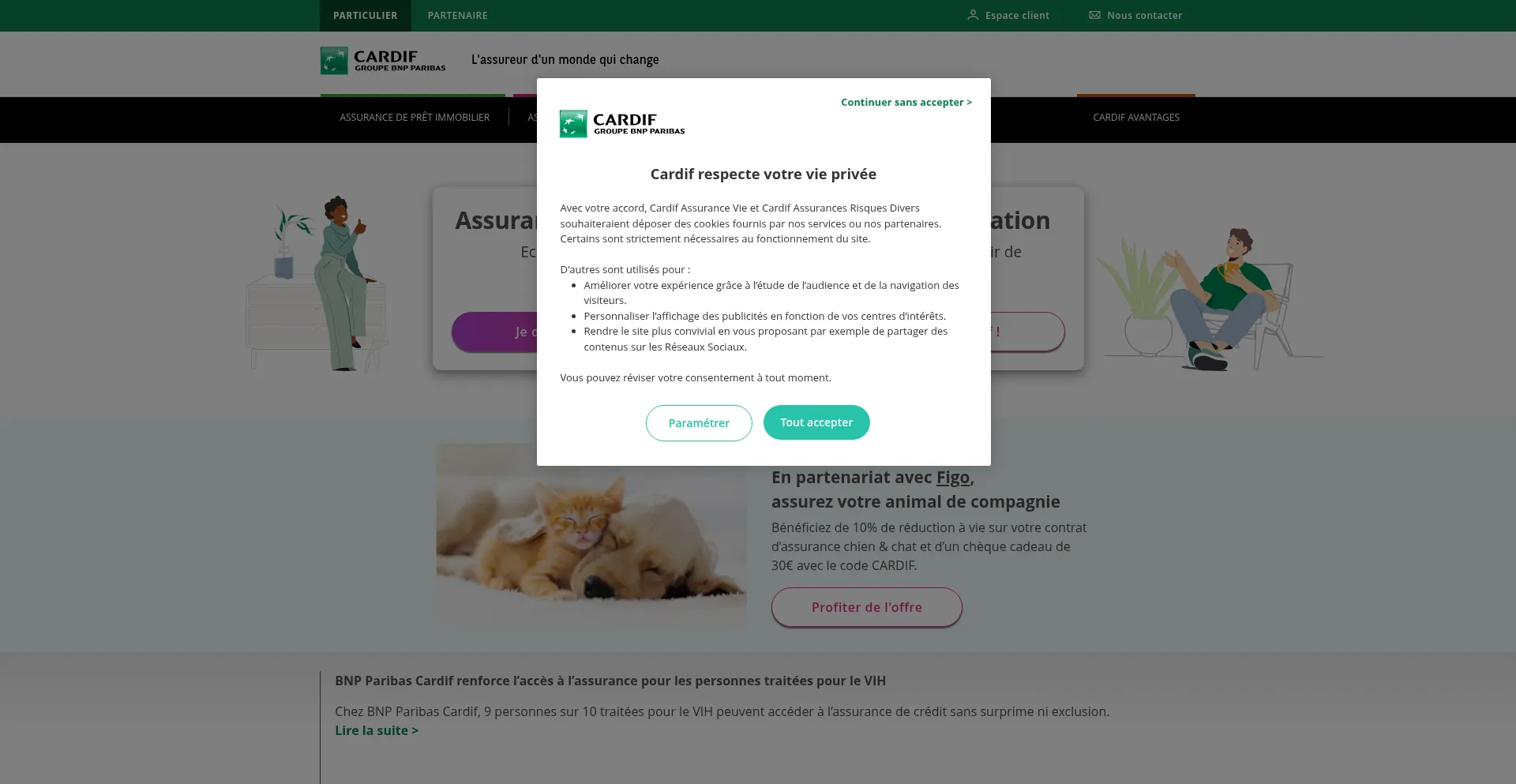 Website screenshot of Cardif.fr