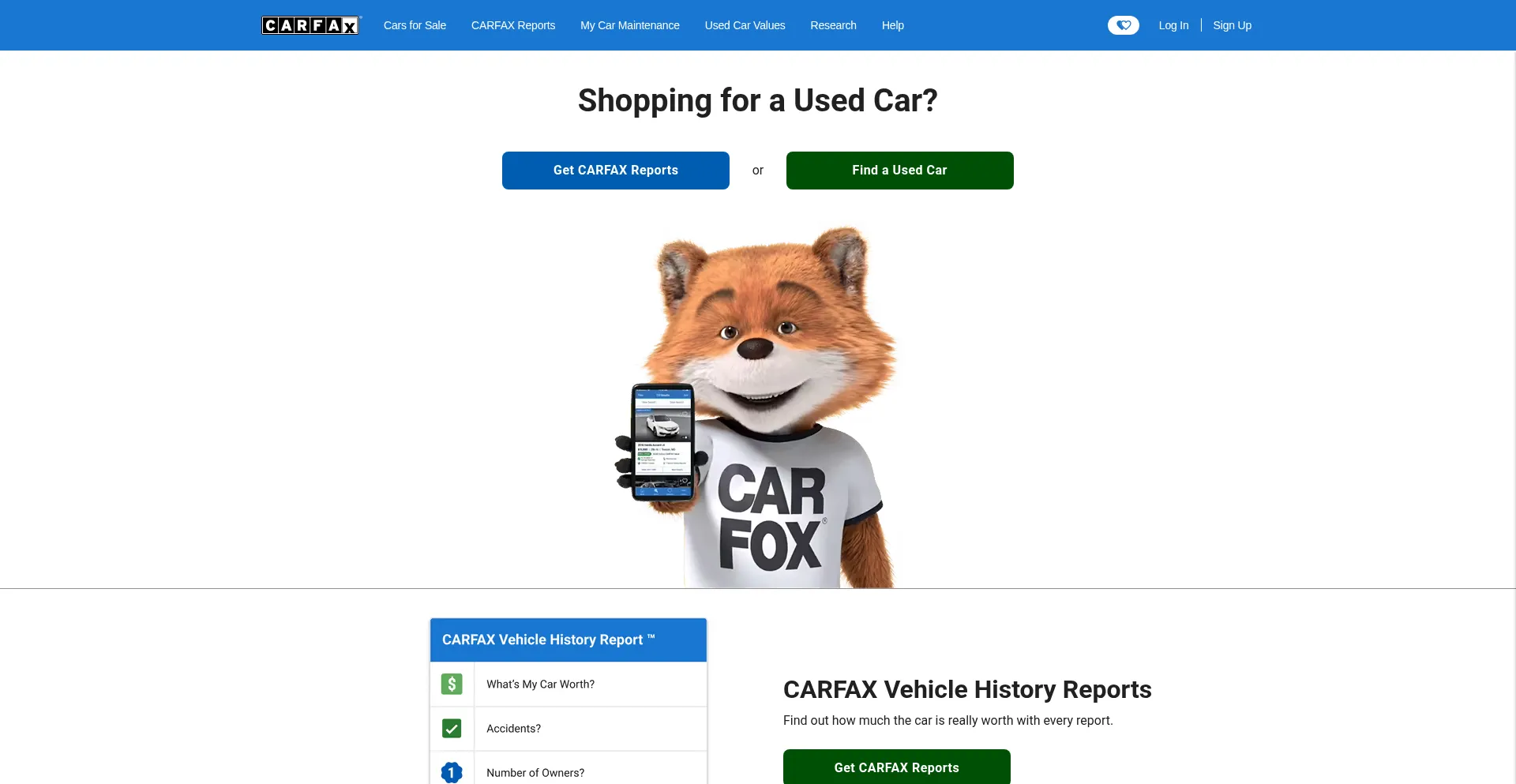 Website screenshot of Carfax.com